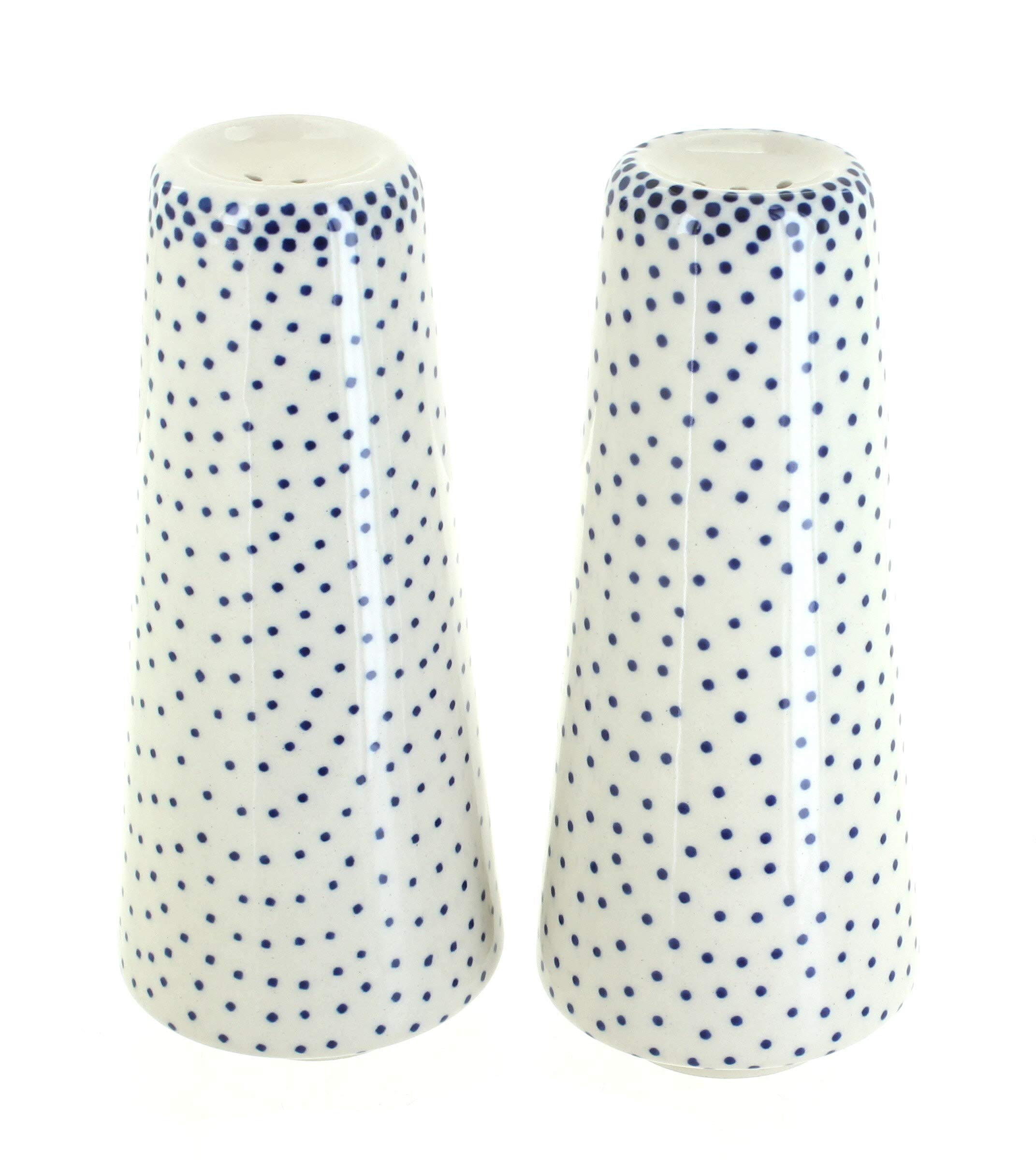 Blue Rose Polish Pottery Small Dots Salt and Pepper Shakers Set - Handmade Ceramic Spice Dispensers for Kitchen, Dining Table, and Gift Giving