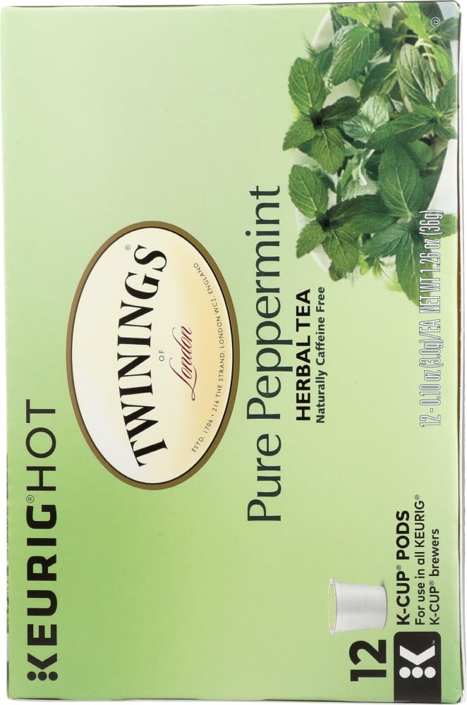 Twinings Pure Peppermint Herbal Tea K-Cup Pods for Keurig - 96 Count (Pack of 8 Boxes) | Caffeine-Free, Refreshing Mint Flavor | Perfect for Relaxation, After Meals & Office Breaks