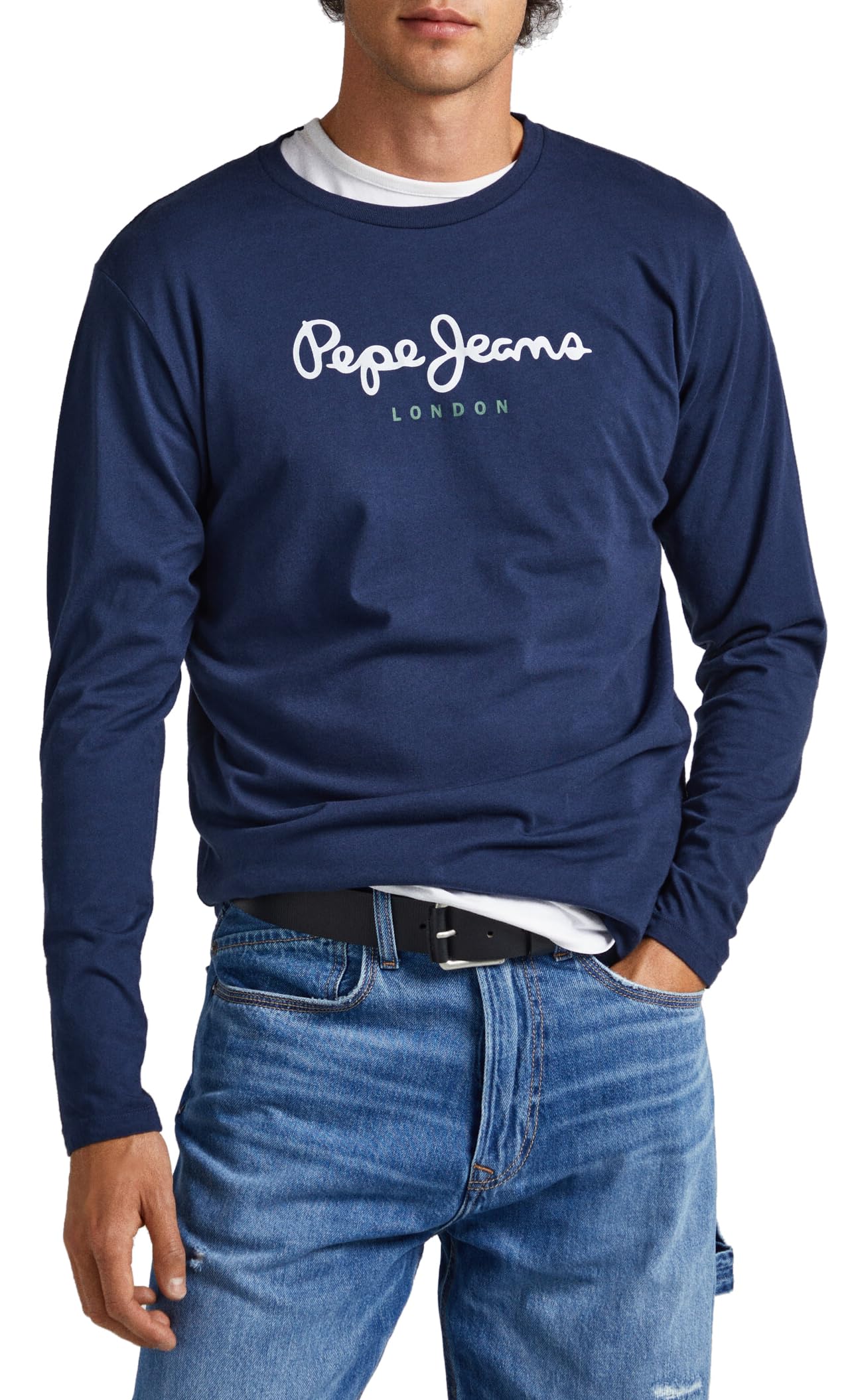 Pepe Jeans Eggo Men's Long Sleeve T-Shirt & Polo Shirt - Navy Blue - XXL - Casual & Office Wear - Comfortable Cotton Blend Top for Everyday Use