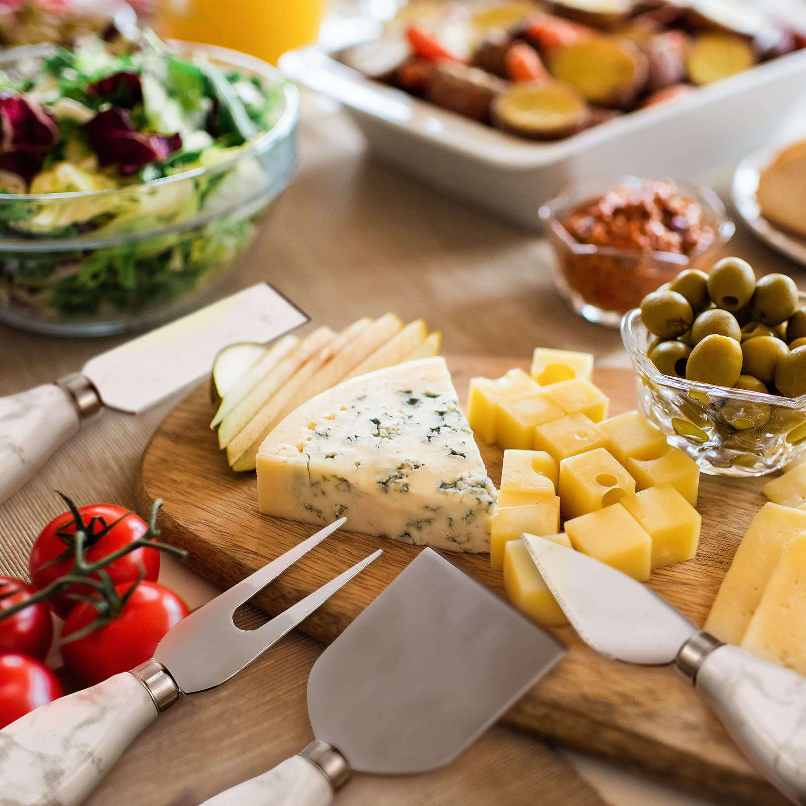 22-Piece Charcuterie Board Set with 100 Toothpick Flags, Cheese Spreaders, Marble Cheese Knife, Butter Spreader, Cake Server, Serving Tongs & Utensils - Perfect for Wine Parties, Cheese Platters & Charcuterie Boards
