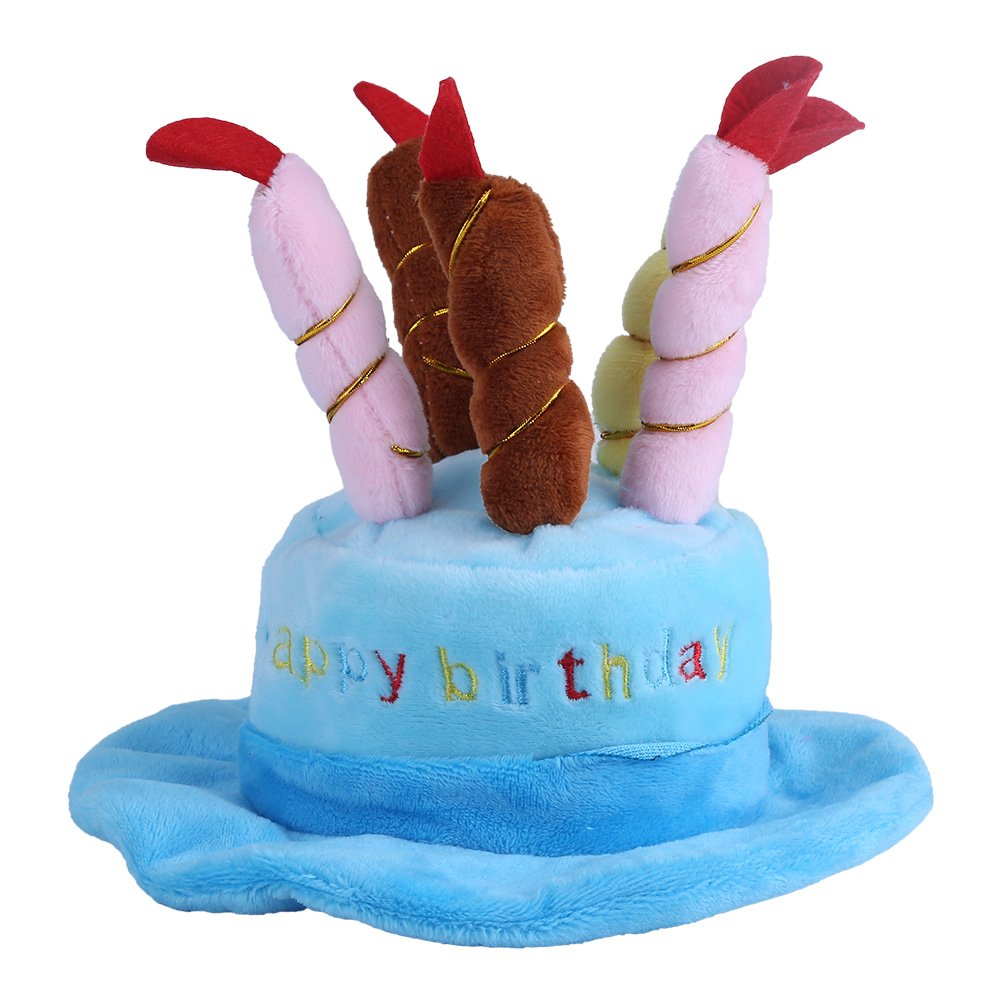 Fdit Pet Birthday Party Hat for Dogs & Cats - Colorful Candles Dog Cat Party Hat with Cake, Small Animal Costume Accessory (Blue) | Perfect for Birthday Celebrations & Photo Shoots