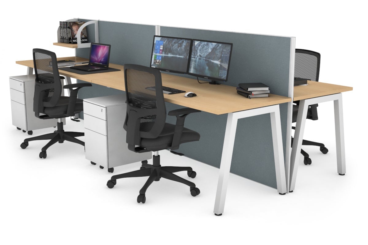 Horizon Quadro 4-Person Office Workstation Bench with A-Legs - 1200L x 700W Dimensions - Perfect for Collaborative Workspaces, Conference Rooms & Open Office Layouts