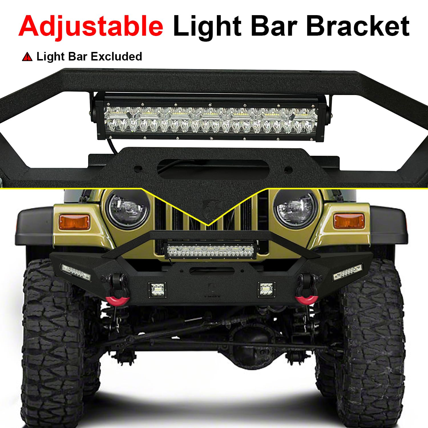 Wrangler TJ Front Bumper 97-06 | Heavy Duty Rock Crawler Off Road Bumper with Winch Plate, 5 LED Lights & 2 D-Rings | Textured Black Finish | Perfect for Jeep Wrangler TJ Trail Riding & Off-Road Adventures