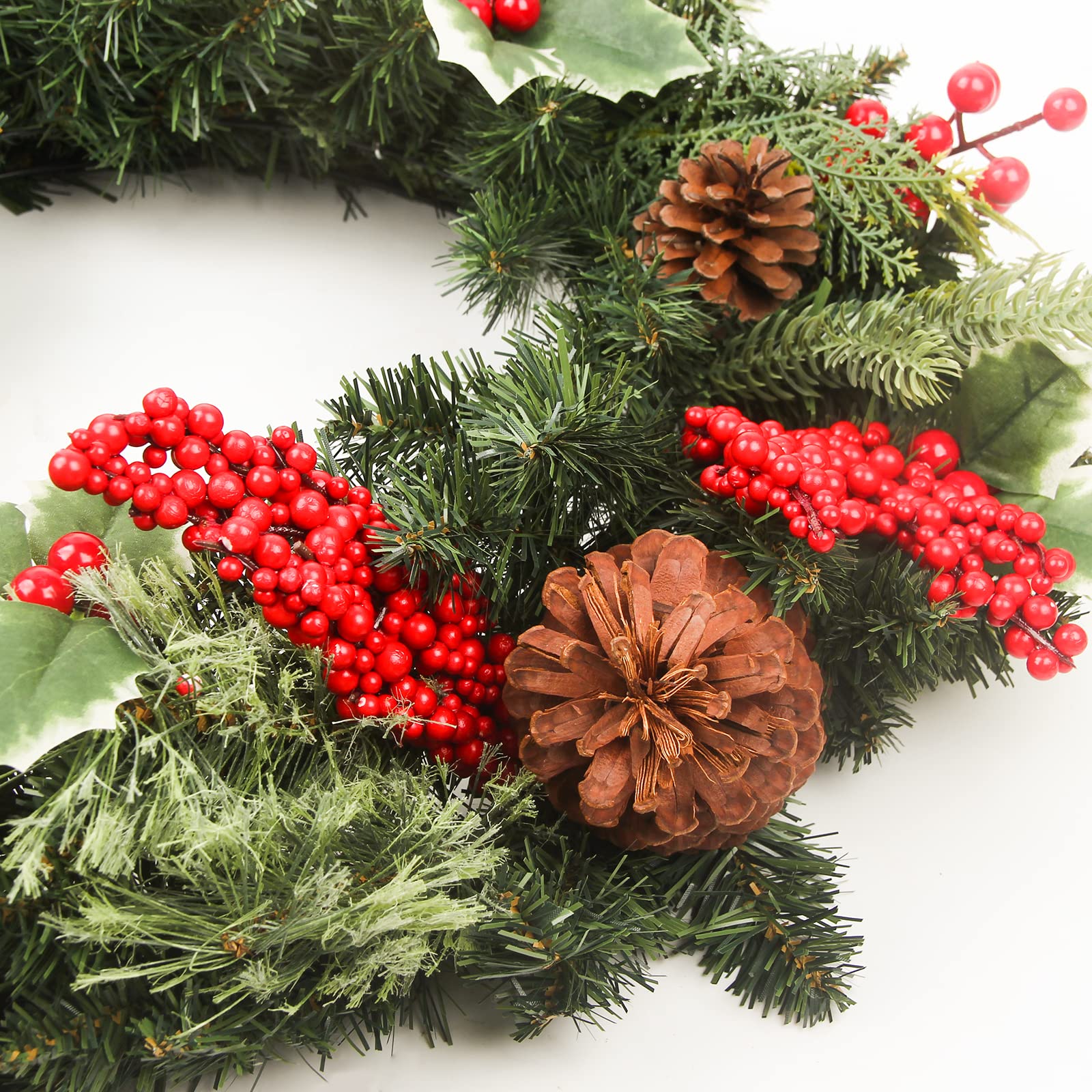 24 Inch Christmas Wreath with Artificial Eucalyptus, Berries & Pine Branches - Green Leaf Holiday Wreath for Front Door - Indoor Outdoor Xmas Decor for Home, Parties & Seasonal Celebrations