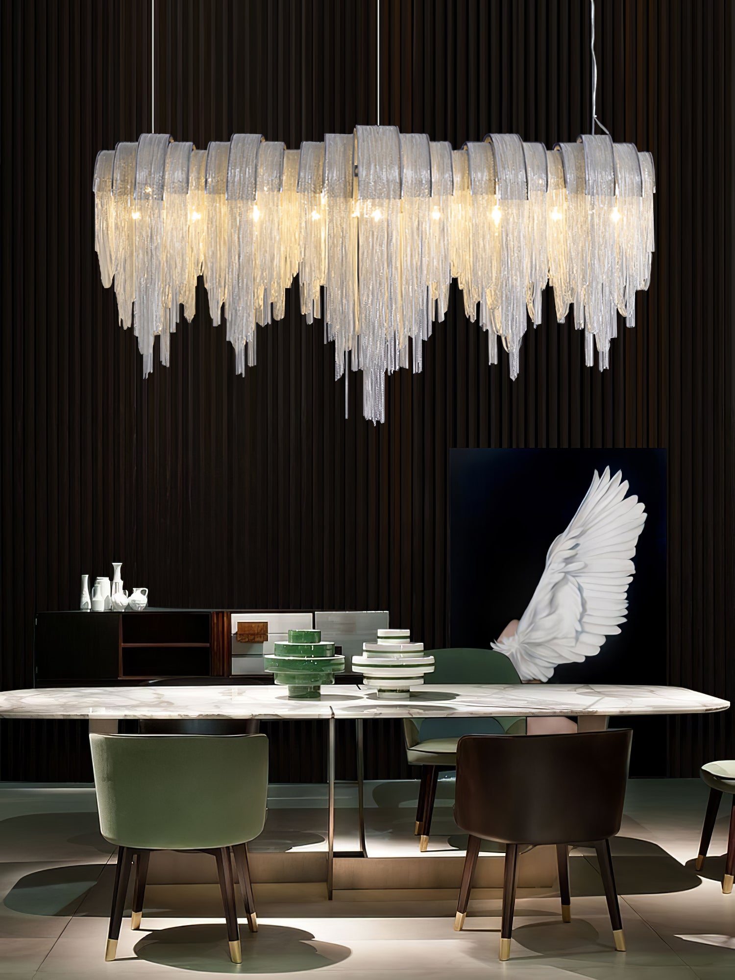 Elegant Length Chains Chandelier - Modern Crystal Pendant Lighting for Dining Room, Bedroom & Living Room - Perfect for Home Decor and Wedding Events