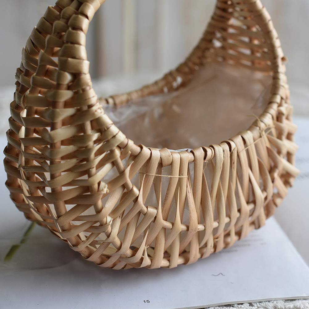 Handmade Woven Rattan Basket - Half Moon Willow Flower Arrangement Basket with Handle for Home Decor, Wedding Centerpiece, Boho Farmhouse Decor | Perfect for Floral Displays, Gift Wrapping & Rustic Home Organization