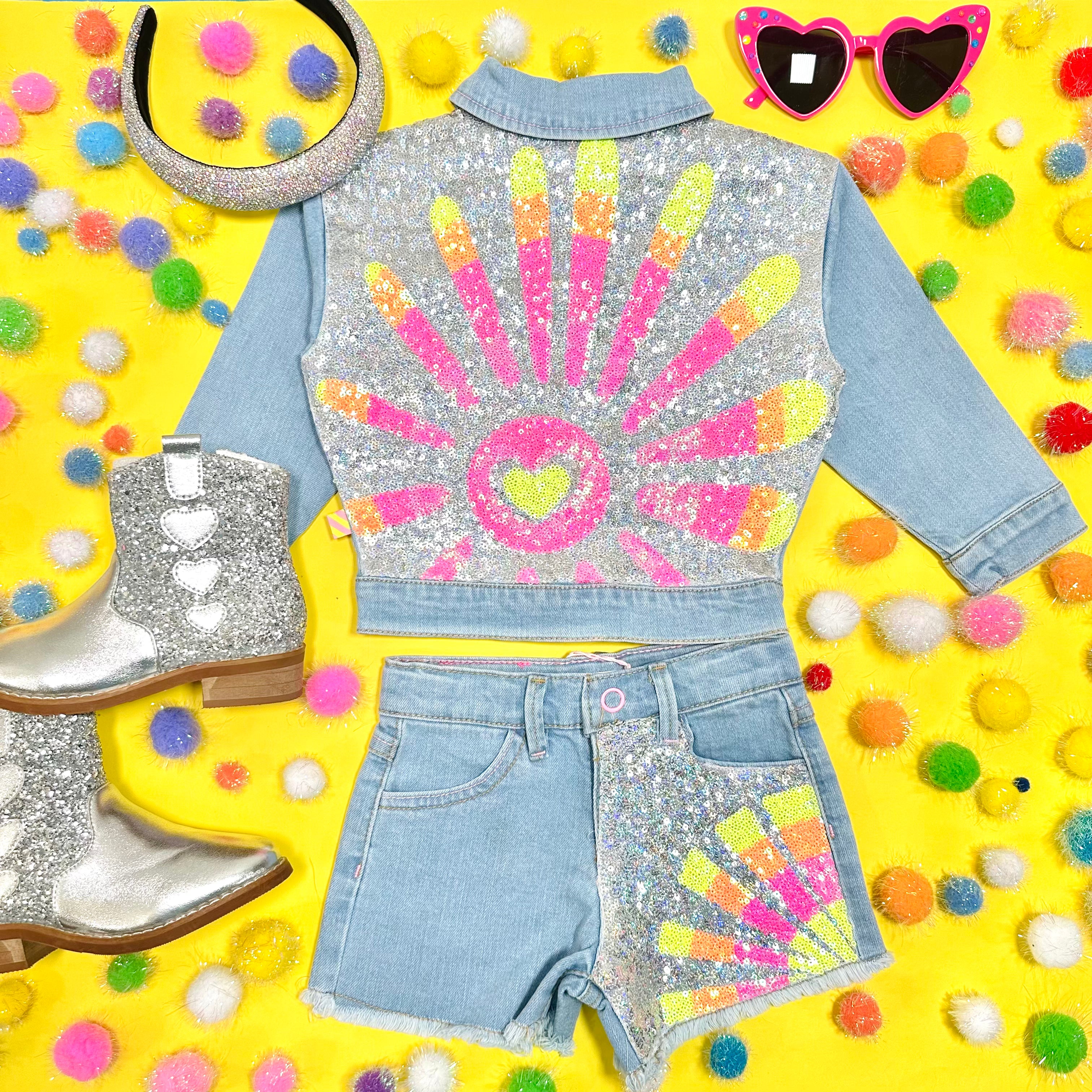 Sparkly Sequin Sun Denim Shorts for Women - High Waisted Distressed Denim Shorts with Sequins - Perfect for Summer, Beach, Parties & Festivals