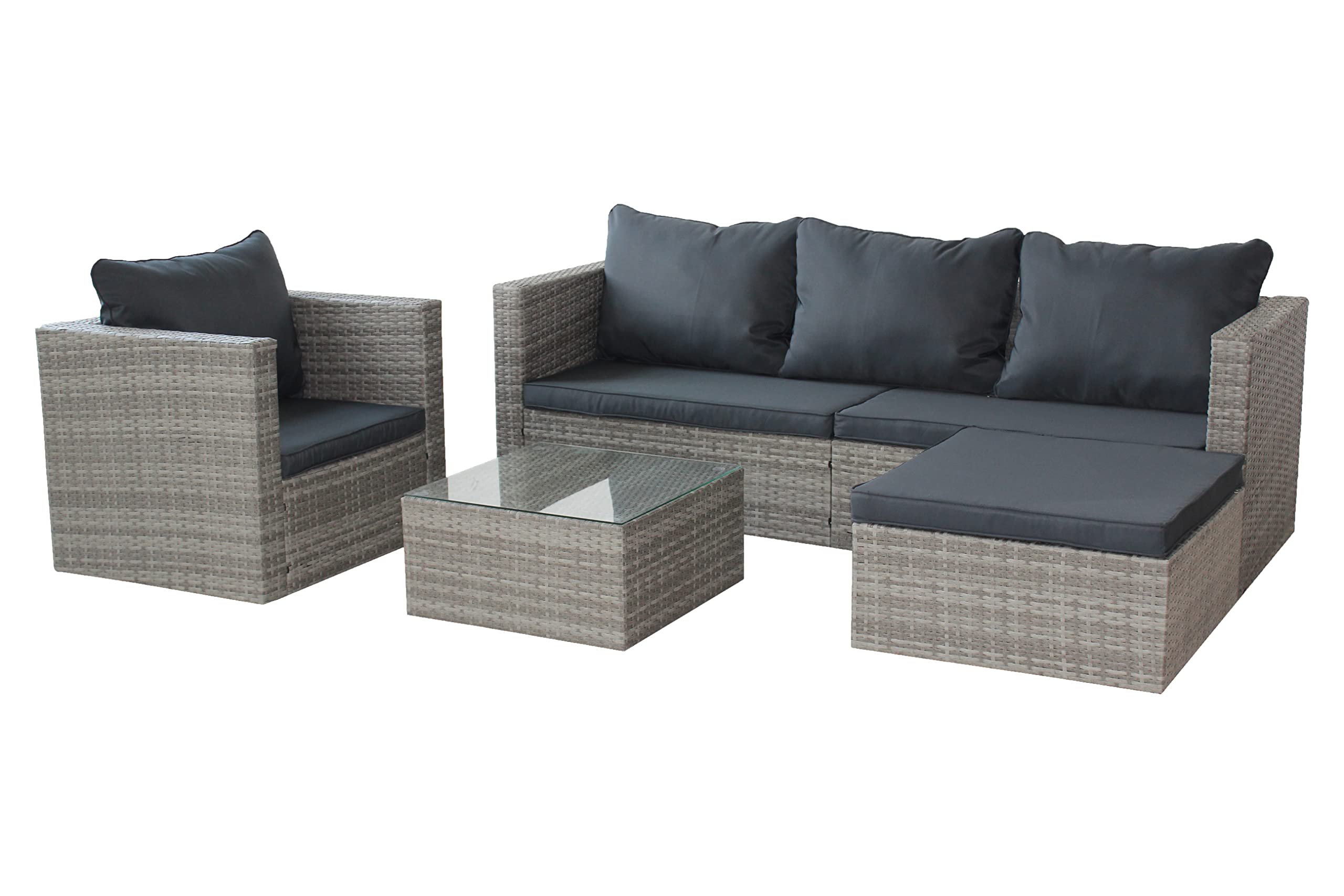 4-Piece Outdoor Rattan Patio Furniture Set with Ottoman & Coffee Table - PE Wicker Conversation Set for 4-5 People, Gray - Perfect for Garden, Poolside, Porch, Backyard, Lawn & Balcony Relaxation
