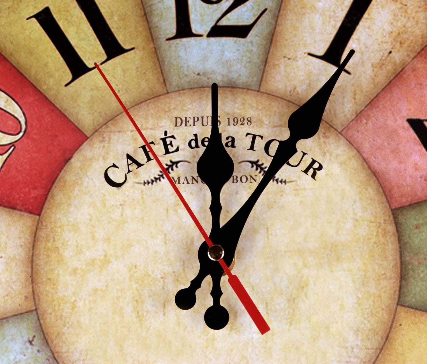 Moonluna Les Deux Magots Wall Clock - 14 Inch Rustic Wooden Battery Operated Clock with Decorative Design for Living Room, Bedroom & Office Decor