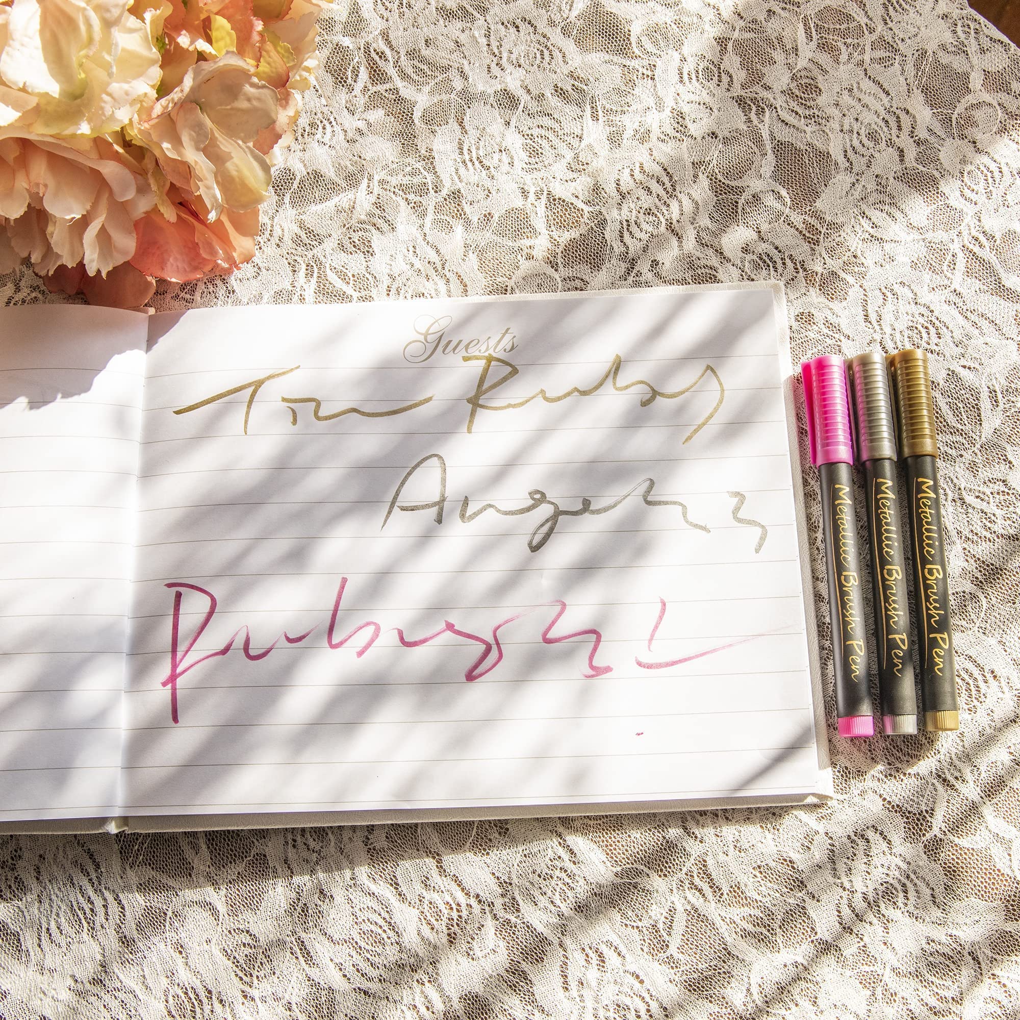 Elegant Wedding Guest Book with 3 Metallic Pens - Hardcover Guest Book for Wedding Reception, Polaroid Photo Guest Book Sign in - 9.8” x 7.9”, 96 Pages - Perfect for Wedding, Anniversary, and Bridal Shower Guest Signatures