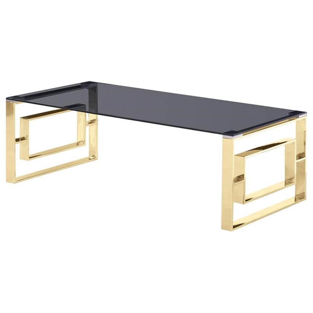 BOWERY HILL Modern Gold Stainless Steel and Smoked Glass Coffee Table - Stylish Living Room Centerpiece for Home Decor