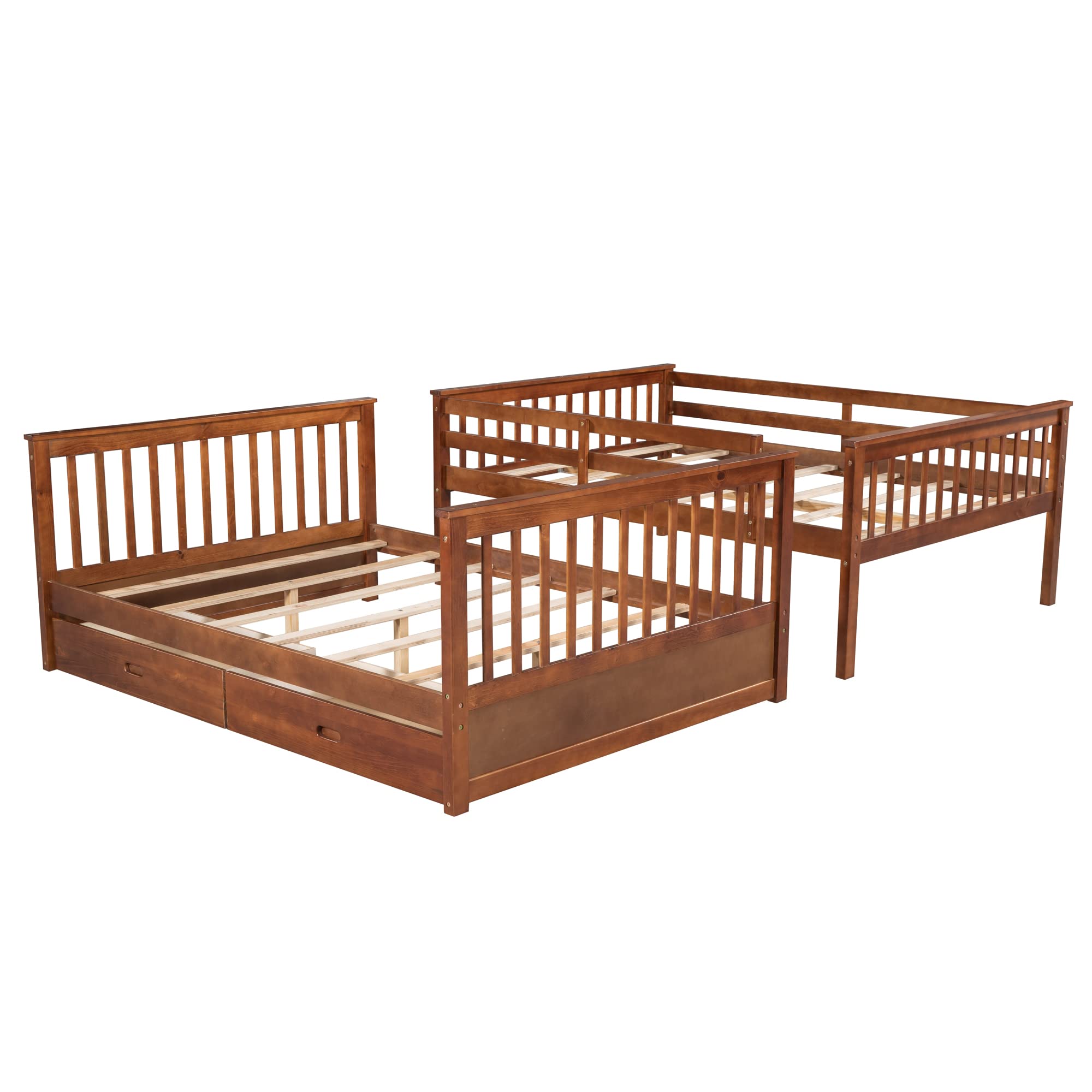 Harper & Bright Designs Full Bunk Beds with Storage Drawers - Solid Wood Full Over Full Bunk Bed Frame with Ladders & Safety Rail for Kids, Teens, Adults (Walnut) - Perfect for Small Bedrooms, Guest Rooms & Kids' Shared Spaces