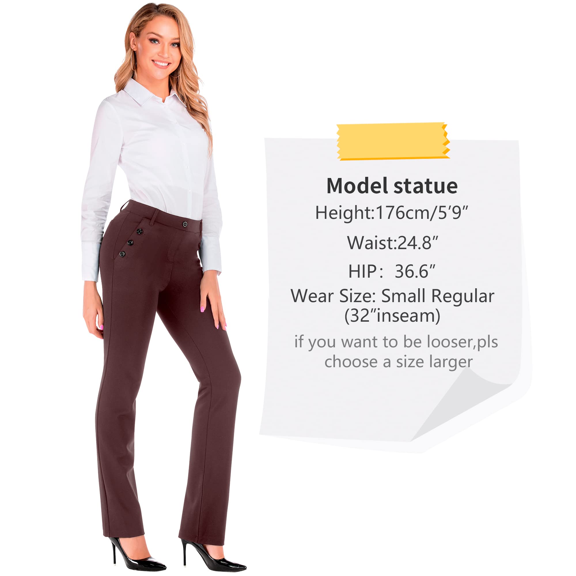 BIG ELEPHANT Women's Stretch Yoga Dress Pants - Business Office Casual Slacks with Pockets (Petite/Regular/Long/Tall Sizes) - Perfect for Work, Travel & Everyday Comfort