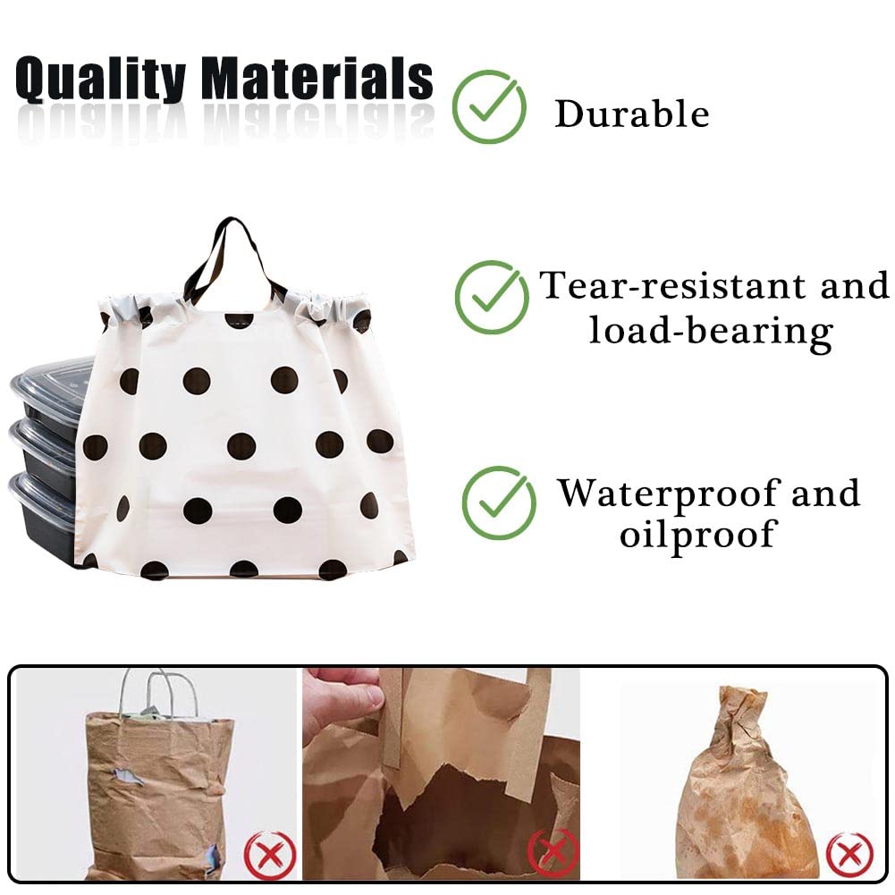 50PCS Thick Plastic Bags with Handles - Reusable Waterproof Takeout Bags, Square Bottom Lunch Bags for Small Business & Restaurant - Carry Out Bags (Polka Dot, Medium) - Perfect for Food Delivery, Picnics & Party Favors