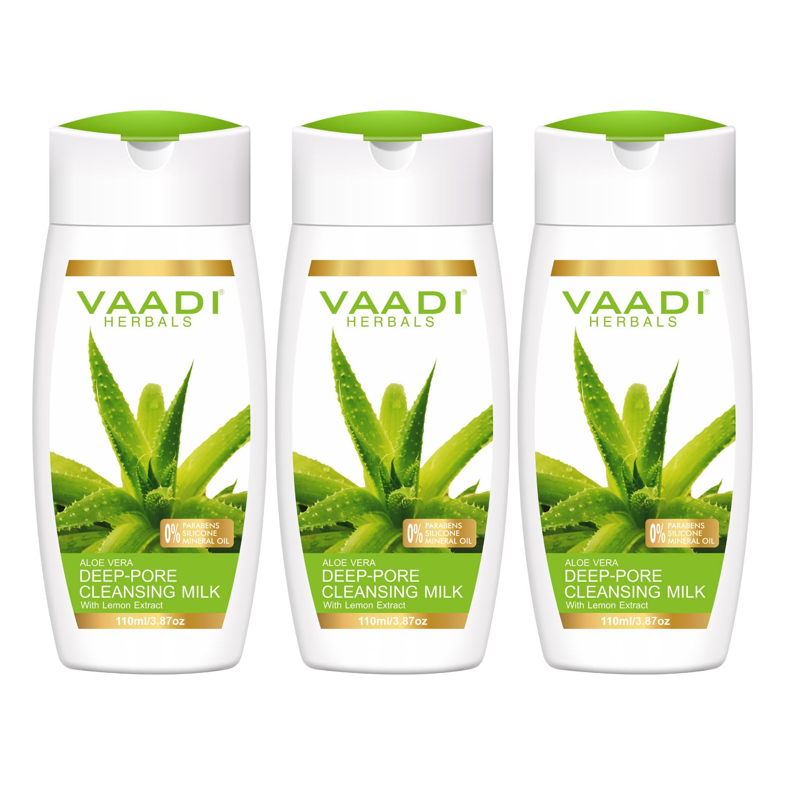 Vaadi Herbals Aloe Vera Deep Pore Cleansing Milk with Lemon Extract - 3 Pack (3 x 110ml) for Acne Prone & Oily Skin - Gentle Face Wash for Daily Skincare Routine