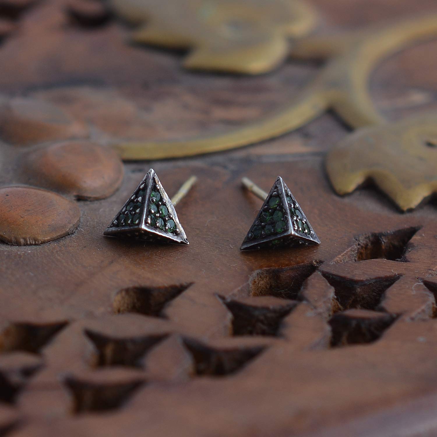 Natural Diamond Stud Earrings for Women - 0.27 Carat Tsavorite Ruby Sapphire Triangle Gemstone Earrings | Lightweight Dainty Jewelry Gift for Her | Perfect for Weddings, Anniversaries & Special Occasions