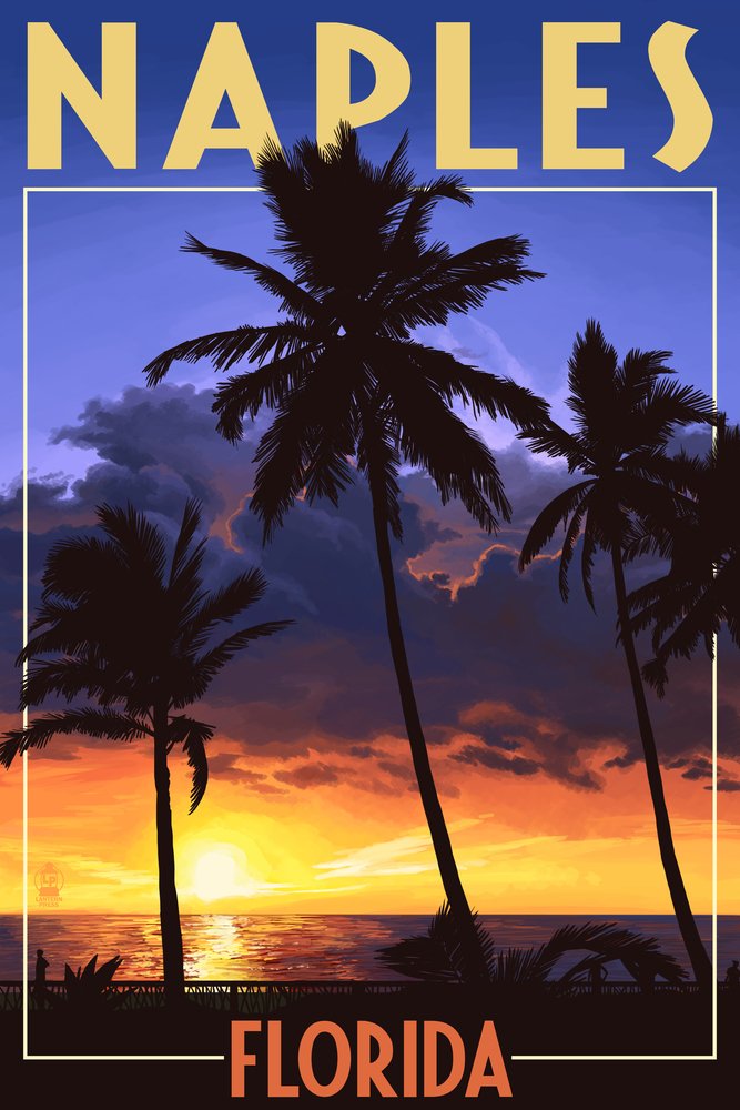 Lantern Press Naples Florida Palms and Sunset Poster - 12x18 Inch Wall Art Decor for Living Room, Bedroom & Office