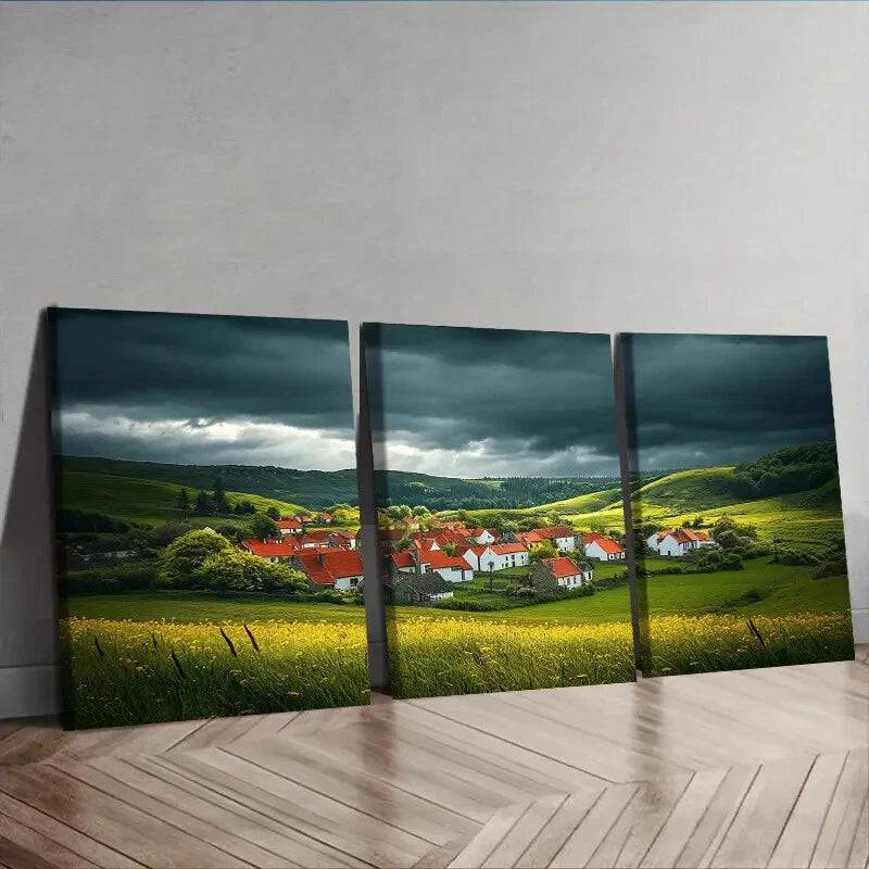 3-Piece Red Roof Village Wall Art Set - Framed Canvas Prints 40x60cm (16x24in) | High Quality Australian Made Home Decor | Perfect for Living Room, Bedroom or Office Decoration