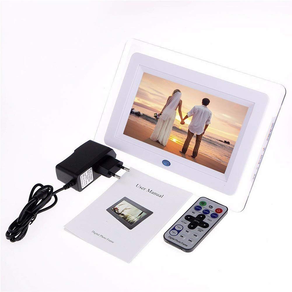 7 Inch Digital Photo Frame with USB Port - HD 16:9 Widescreen Display, Supports MP3/MP4 Videos, Clock & Calendar Functions, Includes Remote Control (Black, US Plug) - Perfect for Home Decor, Office Display, and Gift Giving