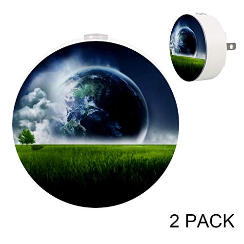 Earth Space LED Night Light with Motion Sensor - Auto On/Off for Bedroom, Hallway, Kitchen, Bathroom (Pack of 2) - Perfect for Kids Rooms, Stairs Safety & Nighttime Navigation