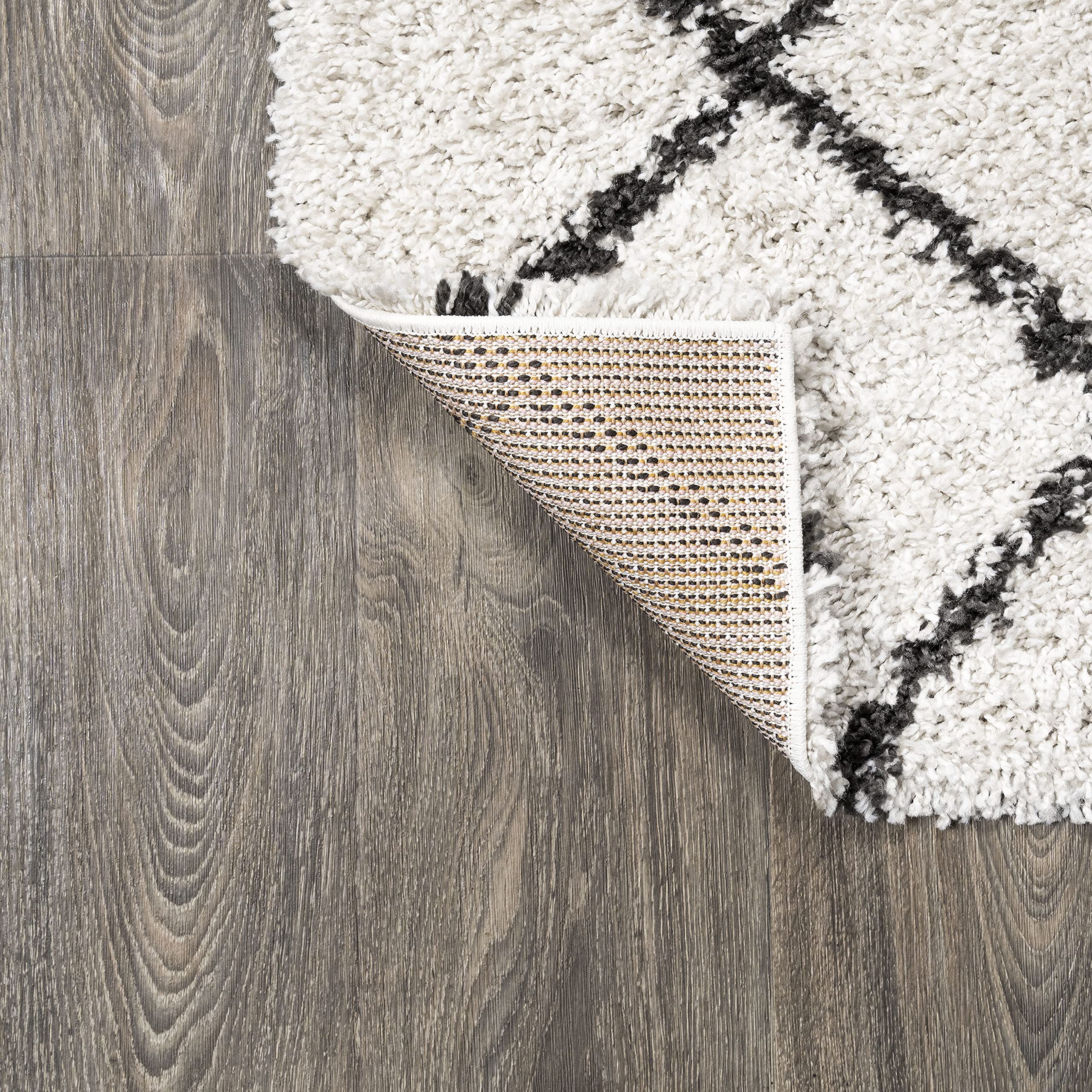 JONATHAN Y SHG101A-8 Inca Moroccan Diamond Shag Rug 8x10 - Bohemian Contemporary Geometric Non-Shedding Area Rug for High Traffic Areas - Easy Cleaning Beige/Dark Gray - Perfect for Bedroom, Living Room & Kitchen Decor