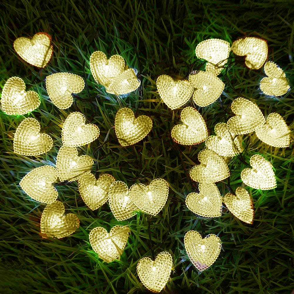 Solar Heart String Lights - 20ft Waterproof 30 LED Heart-Shaped Outdoor Lights with 8 Lighting Modes | Solar Powered Fairy Lights for Garden, Pathway, Wedding, Party & Christmas Decor (Warm White) | Perfect for Romantic Backyard, Patio, and Holiday Celebrations
