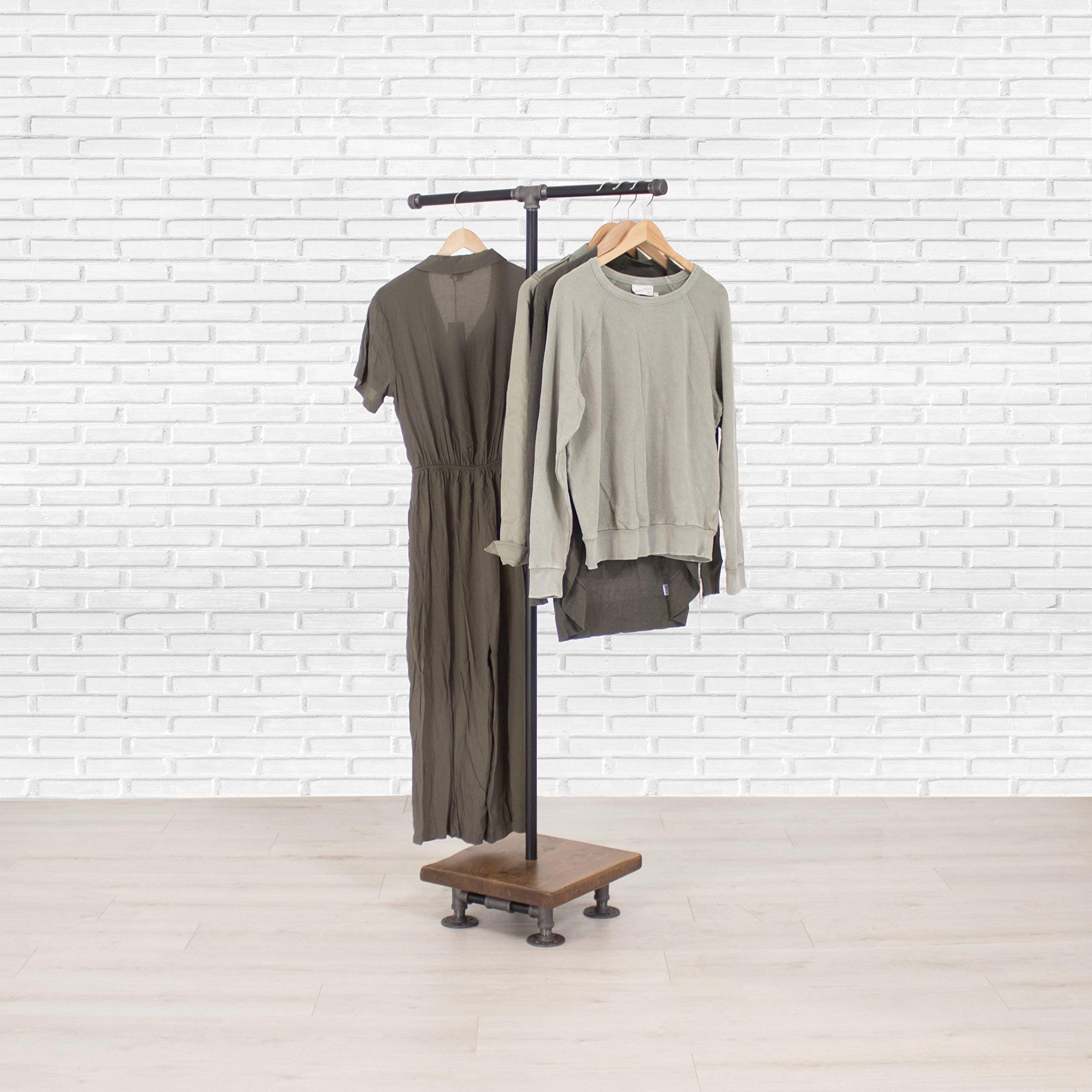 Industrial Pipe & Wood Garment Rack - 2-Way Clothing Rack with Shelves for Closet Organization, Storage & Display - Perfect for Retail Stores, Boutiques & Home Closet Organization