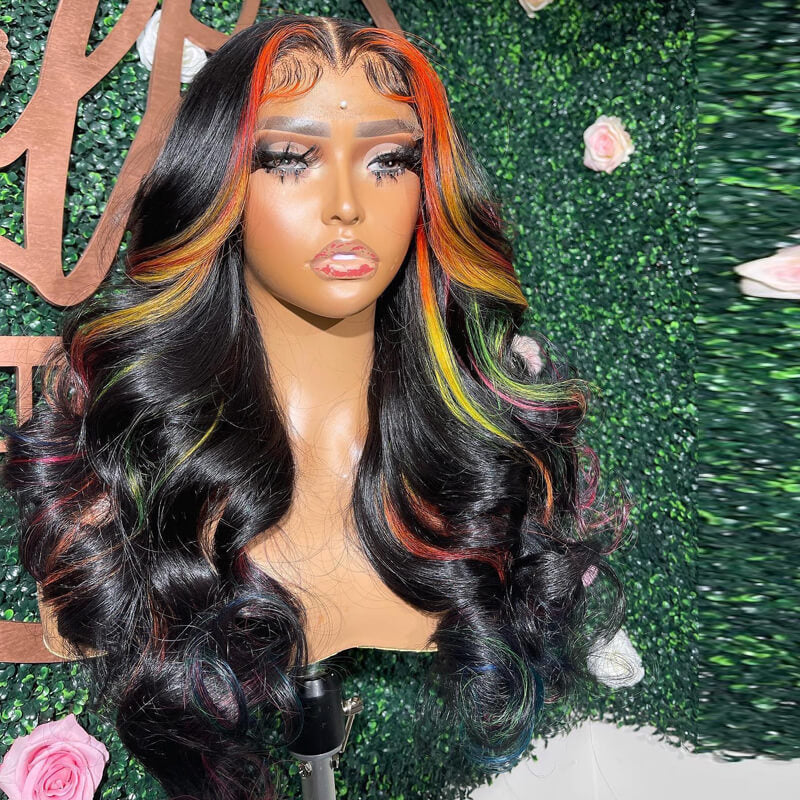 Eullair Multi-Colored Straight Human Hair Wig - Pink, Purple, Blue, Green Body Wave Lace Frontal Wigs with Pre-Plucked 180% Density | Perfect for Cosplay, Halloween, Parties & Daily Fashion