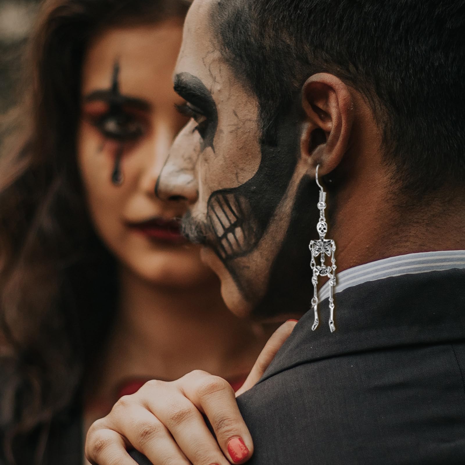 Halloween Skeleton Dangle Earrings for Women - Rhinestone Skull Drop Earrings | Gothic Jewelry, Spooky Costume Accessories & Holiday Gift Ideas | Perfect for Halloween Parties, Cosplay & Themed Events