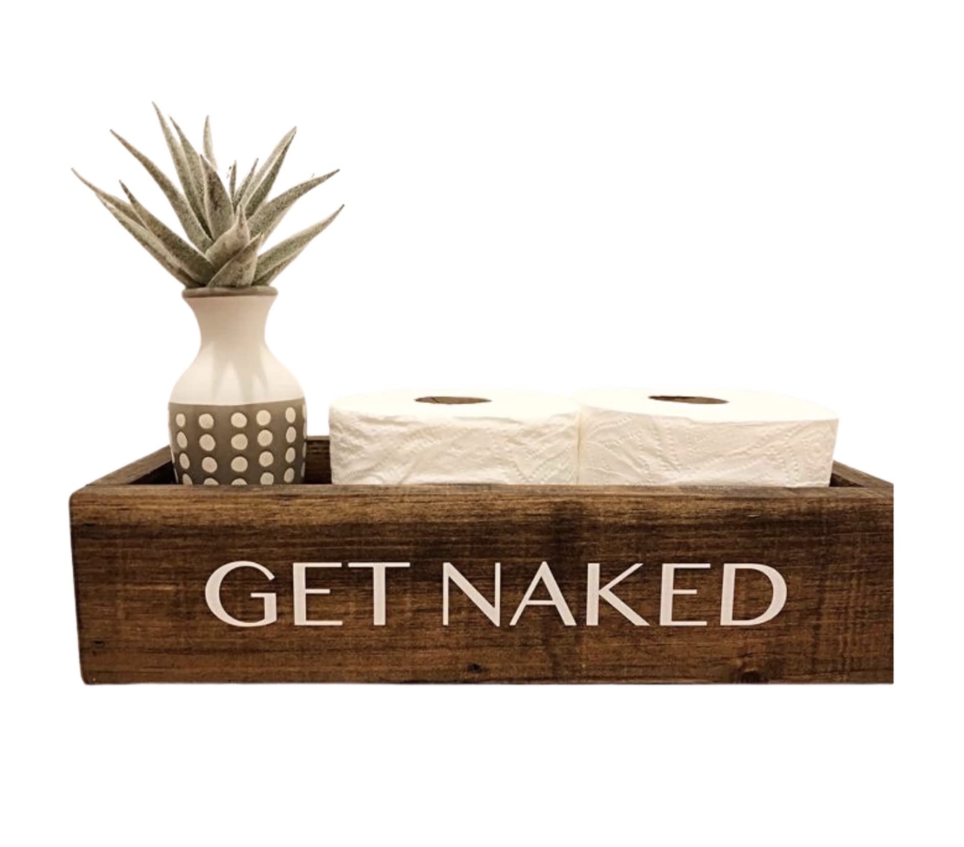 Naked Box Toilet Paper Holder - Rustic Farmhouse Bathroom Decor, Wooden Storage Box for Back of Toilet | Perfect for Small Bathroom Organization & Farmhouse Style Homes