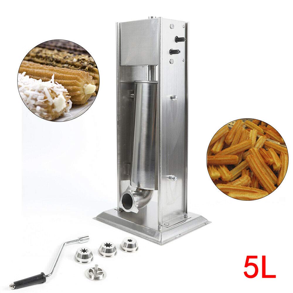 Commercial Churros Maker Machine 5L - Stainless Steel Spanish Churros Maker with 4 Nozzles - Heavy Duty Manual Donut Maker for Home, Restaurants & Bakeries - Perfect for Making Authentic Spanish Churros, Donuts and Fried Pastries