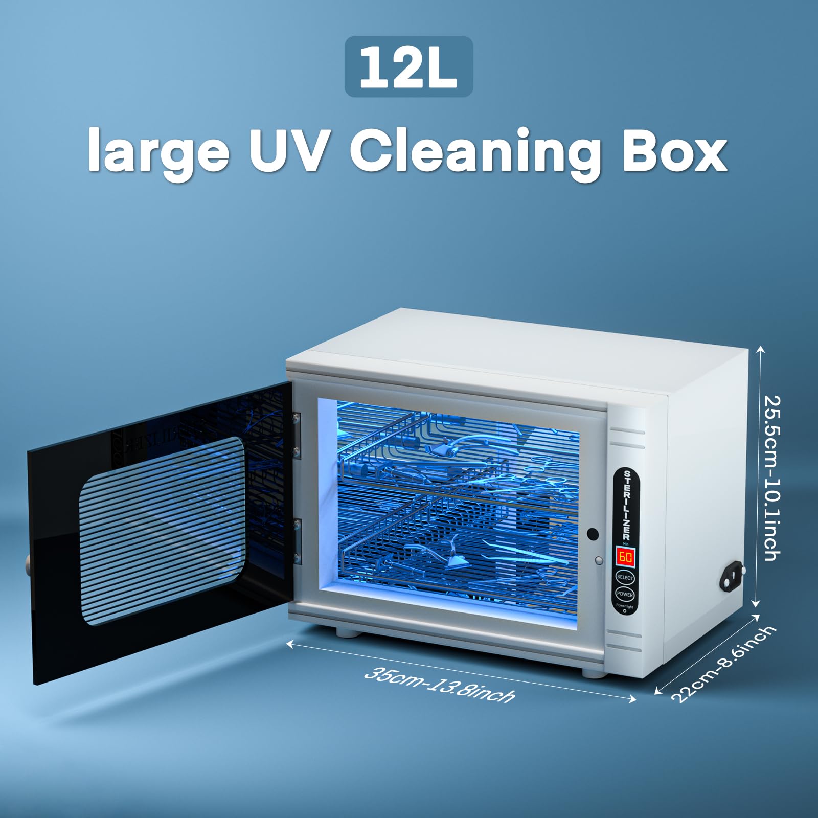Yofuly 12L Large UV Sterilizer for Nail Tools - Professional Esthetician Equipment, Multi-Functional Nail Cleaning Cabinet with High Capacity - Perfect for Home Use, Barber Shops, Beauty Salons & Spas - Sanitize Manicure/Pedicure Tools, Tattoo Equipment & Beauty Accessories