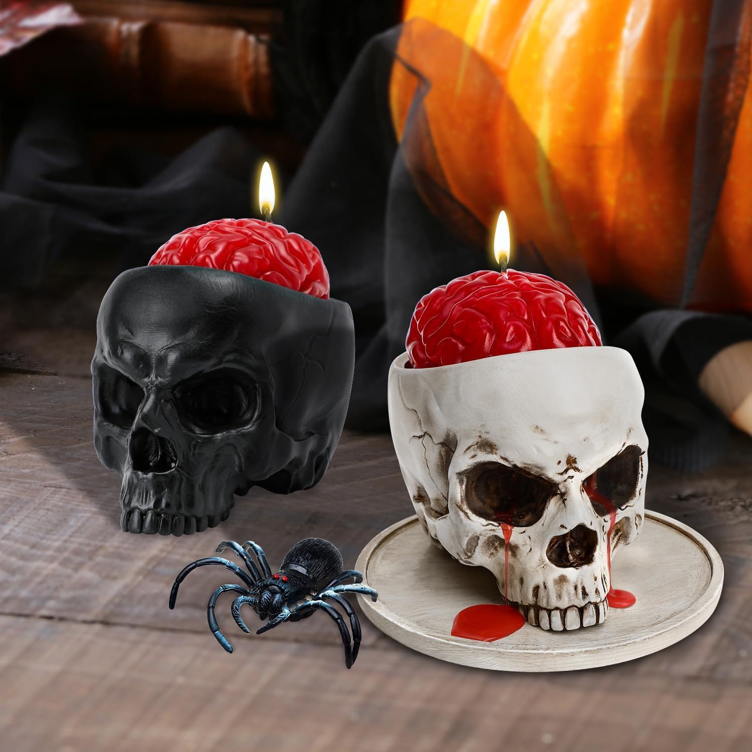 Halloween Skull Sculpture Decor - Spooky White Candle Holder & Planter Dish - Gothic Home Decor for Halloween Party, Table Centerpiece, Garden Accent