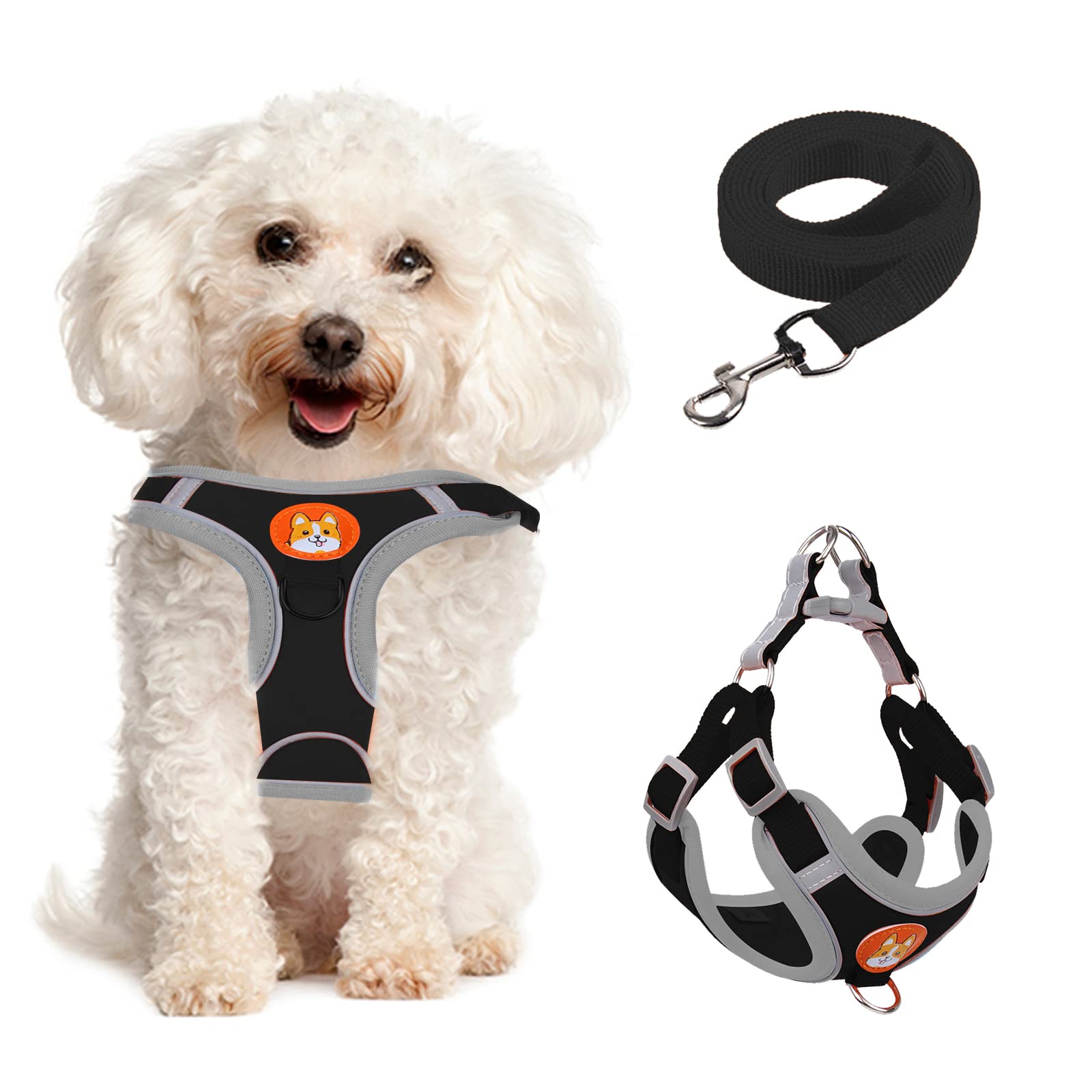 Adjustable No-Pull Dog Harness & Leash Set for Small to Medium Dogs - Reflective Comfort Vest with 2 Leash Clips | Perfect for Walking, Training & Outdoor Adventures