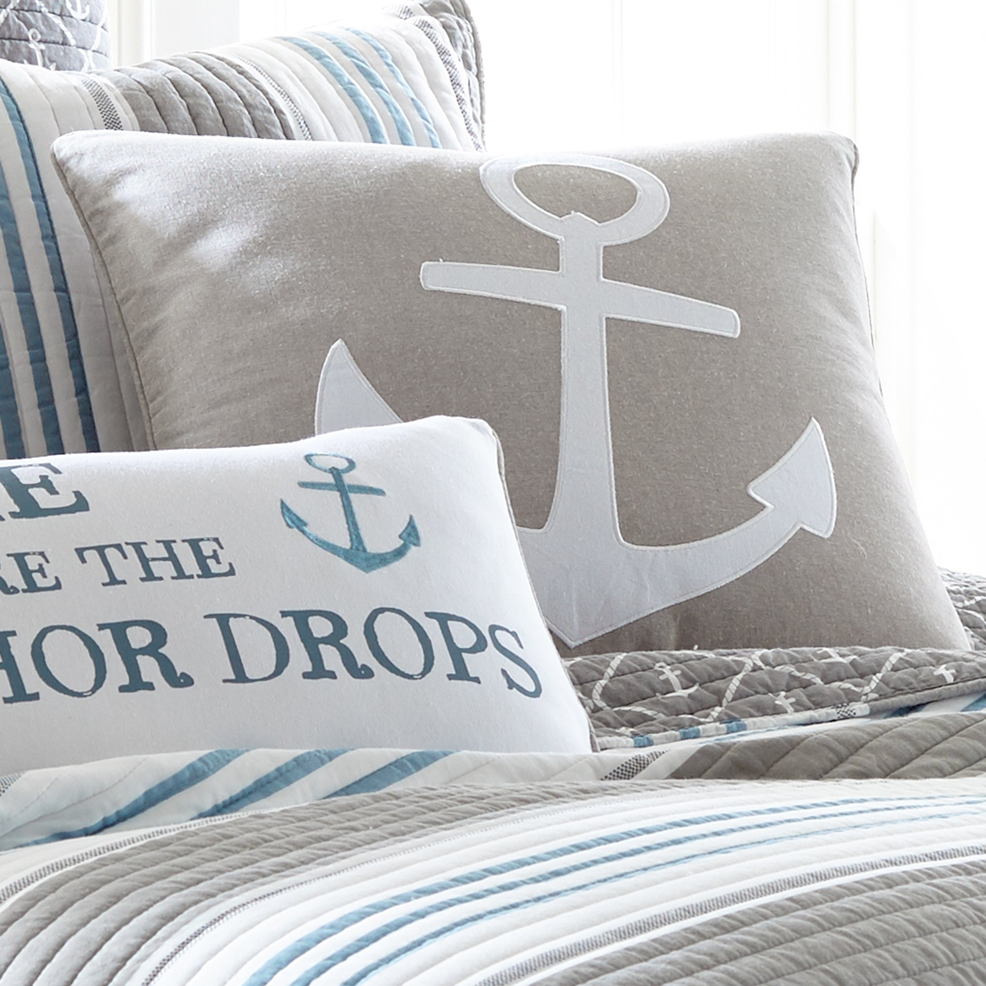 Provincetown Anchor Applique Pillow - Nautical Decorative Throw Pillow for Coastal Home Decor, Living Room, Bedroom, or Beach House
