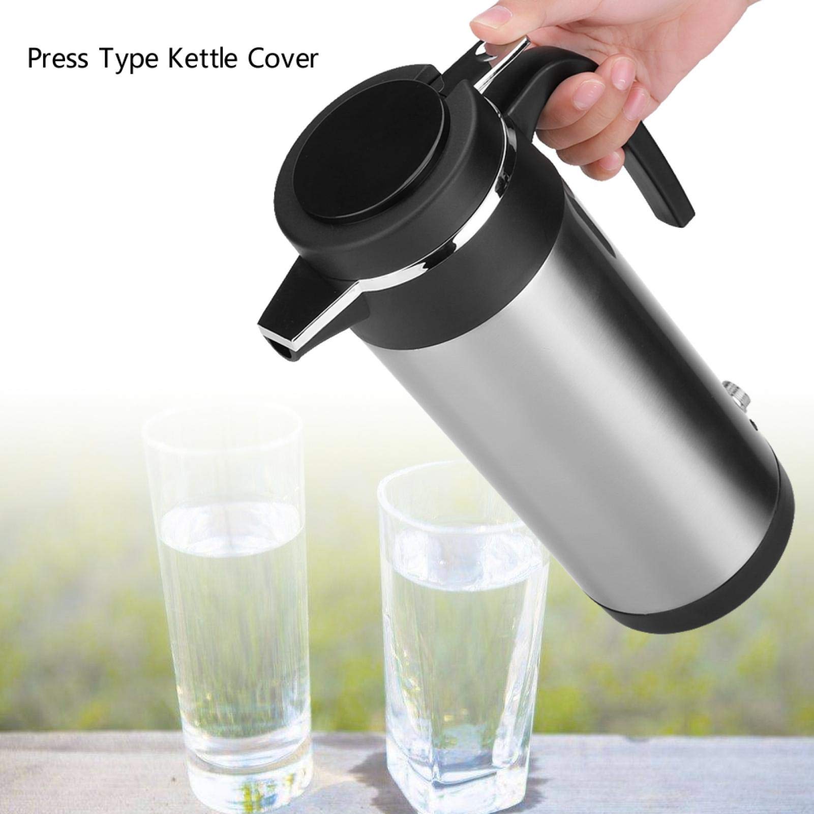 12V/24V Stainless Steel Car Electric Kettle - 1200ML Auto Heating Water Bottle for Travel, Camping & Road Trips | Fast Boiling Portable Kettle for Cars, Trucks & RVs