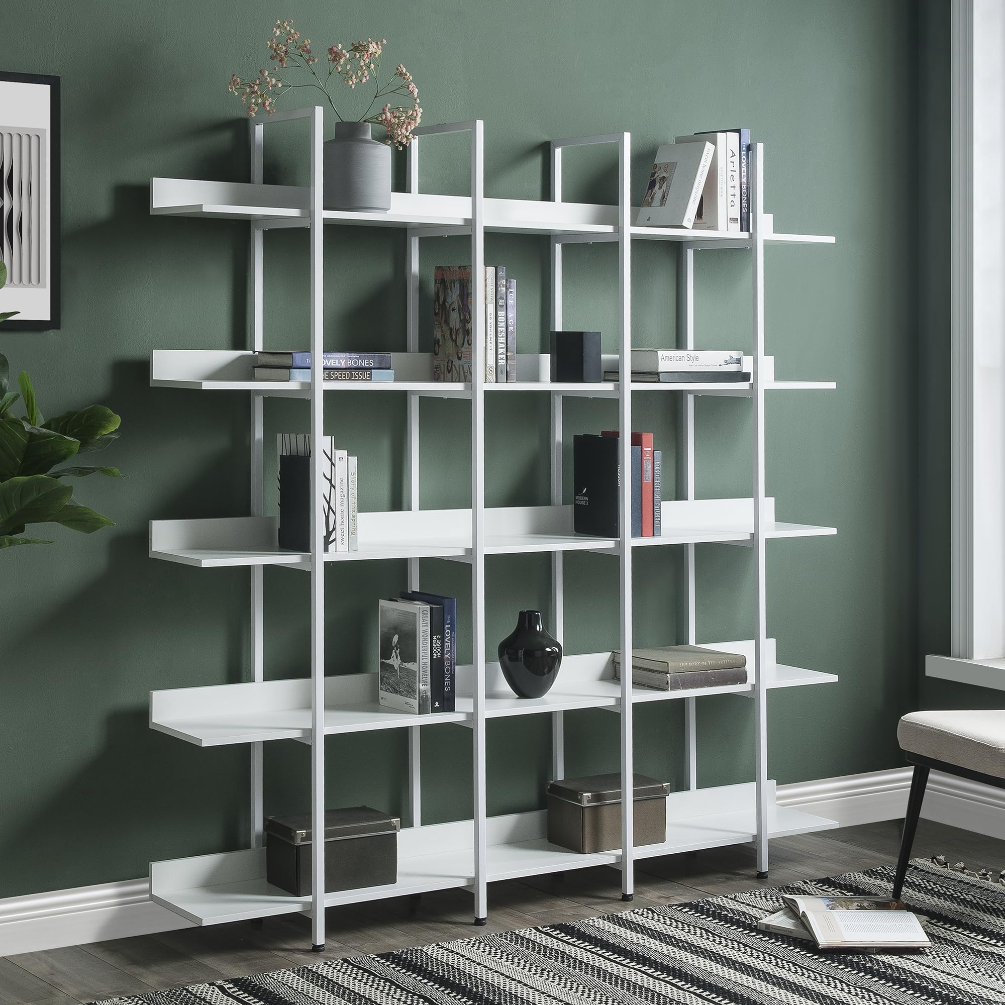 Merax 5-Tier White Bookshelf - Modern Wooden Bookcase & Storage Shelf for Study, Home Office, Living Room - Perfect for Organizing Books, Decor & Office Supplies