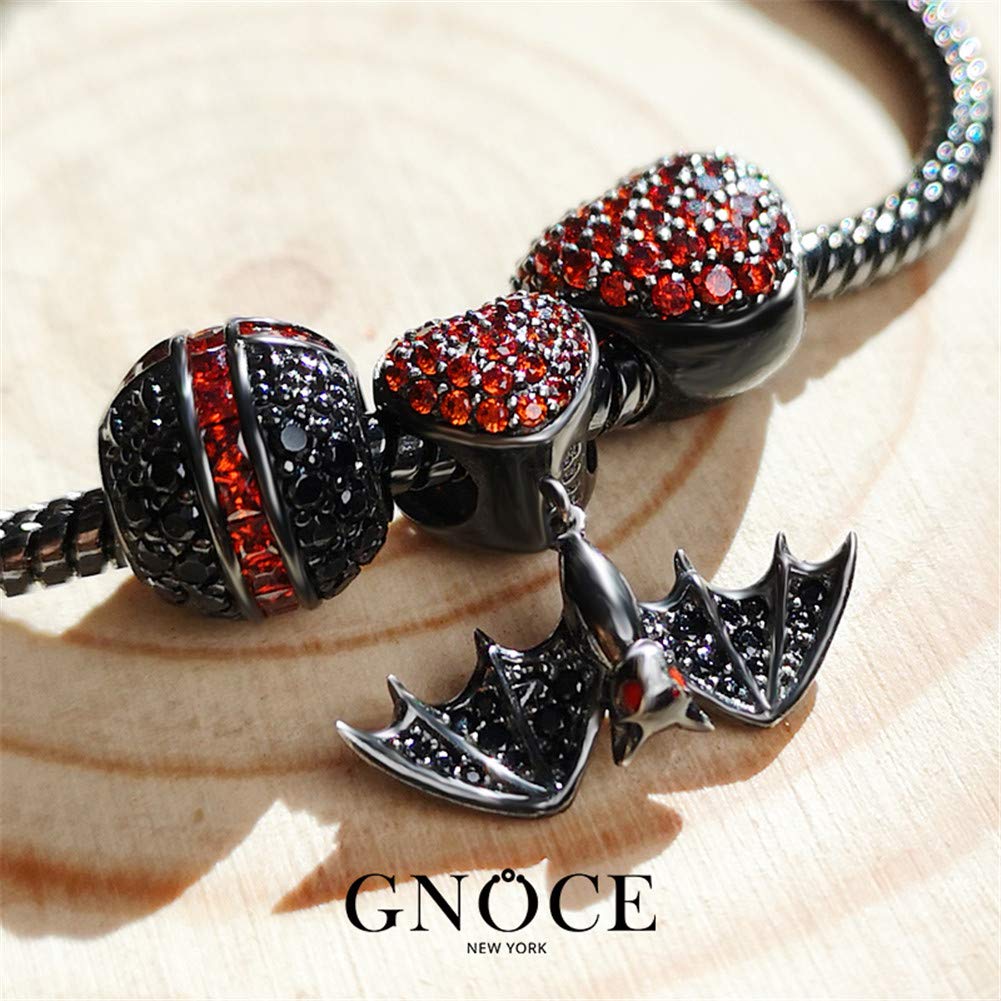 GNOCE Sterling Silver Black Bracelet Charms with Red & Black Cubic Zirconia Lily Flower Beads - Jewelry Gift for Women & Men (2 Lily Charms) - Perfect for Bracelets, Necklaces & Special Occasions