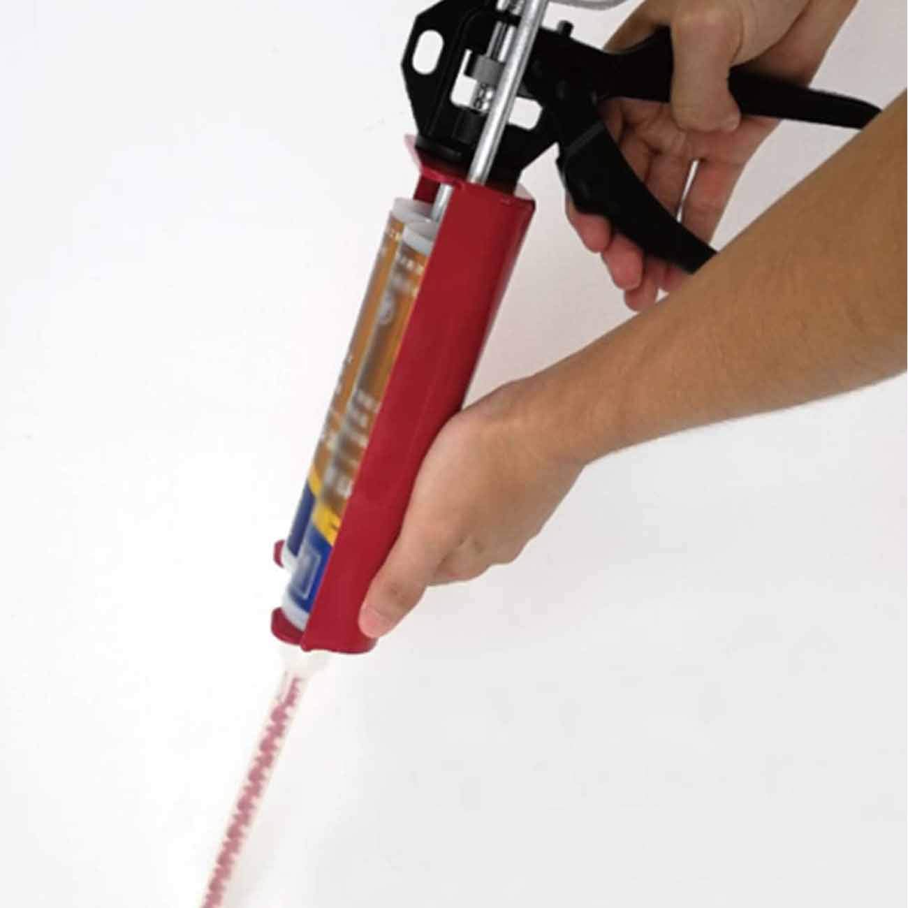 Premium Dual-Cartridge Caulking Gun with Ergonomic Grip - Heavy Duty Manual Applicator for Epoxy, Acrylic & Polyurethane Sealants (Red) - Perfect for Construction, Automotive Repairs & DIY Home Projects