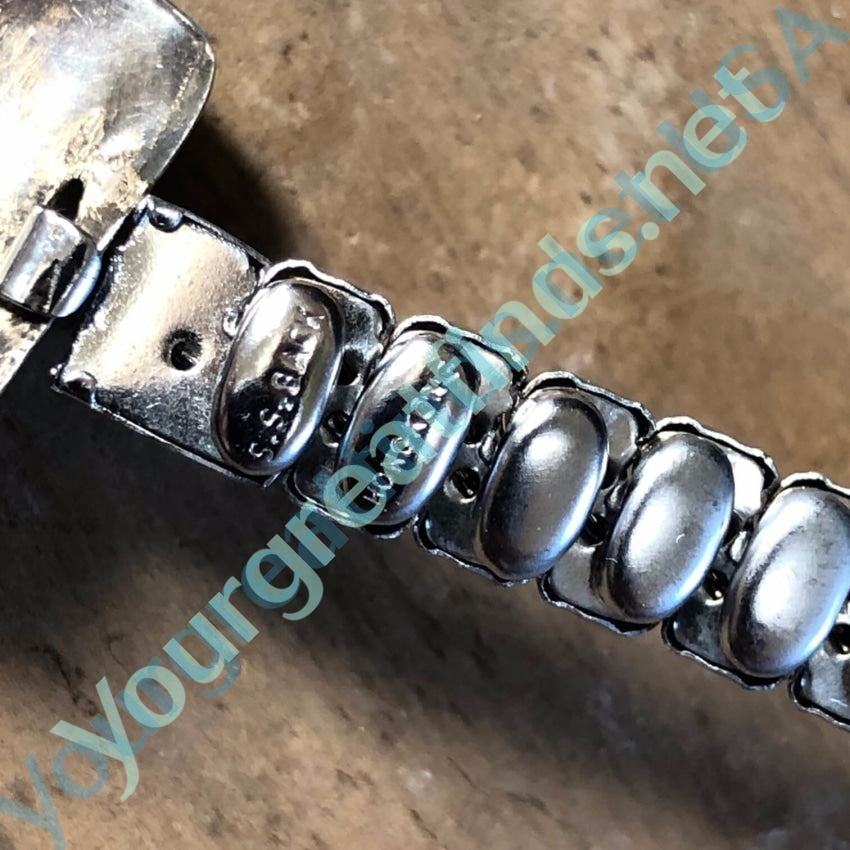 Authentic 925 Sterling Silver Turquoise Alabaster Watch Band - Handcrafted Native American Ponca Tribe Bear Design - Perfect for Casual, Boho & Festival Outfits