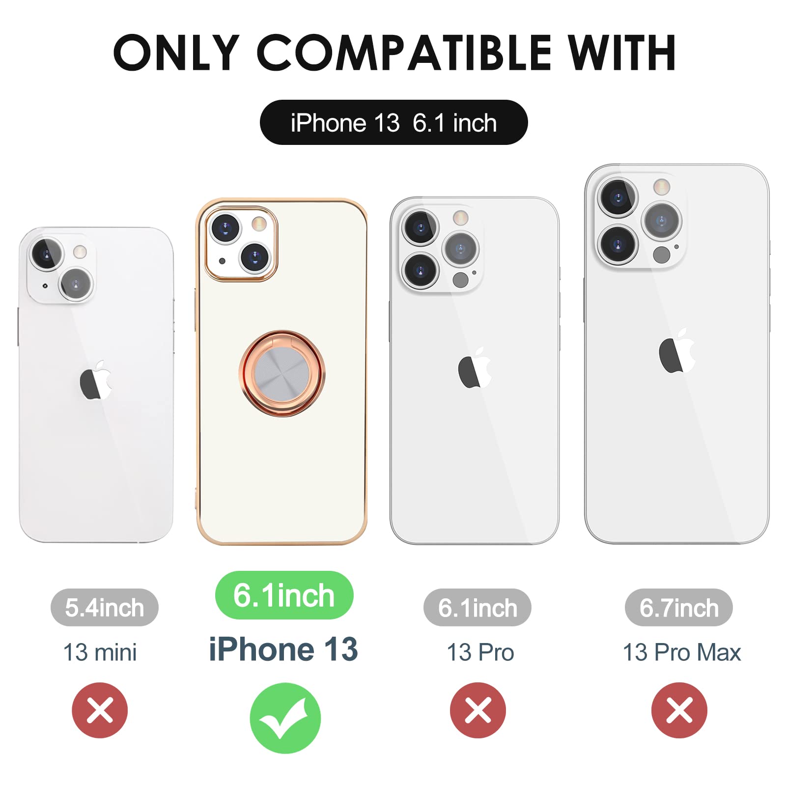 360° Rotatable Magnetic Ring Stand Case for iPhone 13 - Rose Gold Plating Slim TPU Cover with Car Mount Support | Perfect for Hands-Free Viewing, Secure Grip & On-the-Go Use