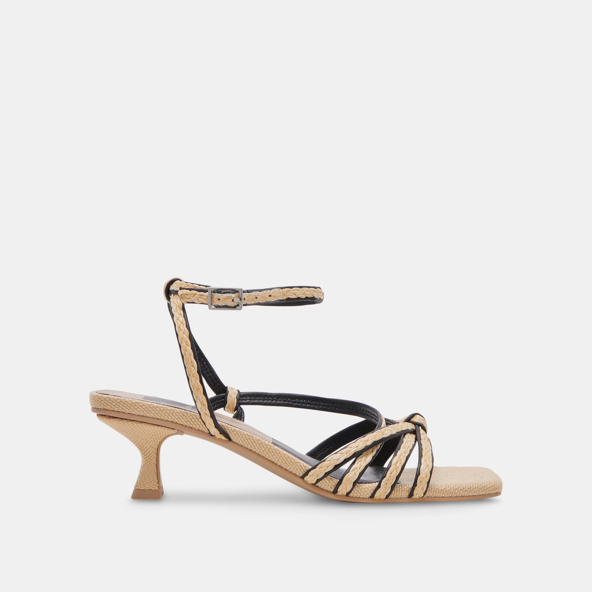 BEV Braided Wide Heel Sandals for Women - Black & Natural Jute Material - Comfortable Summer Beach Shoes for Outdoor Walking and Casual Wear