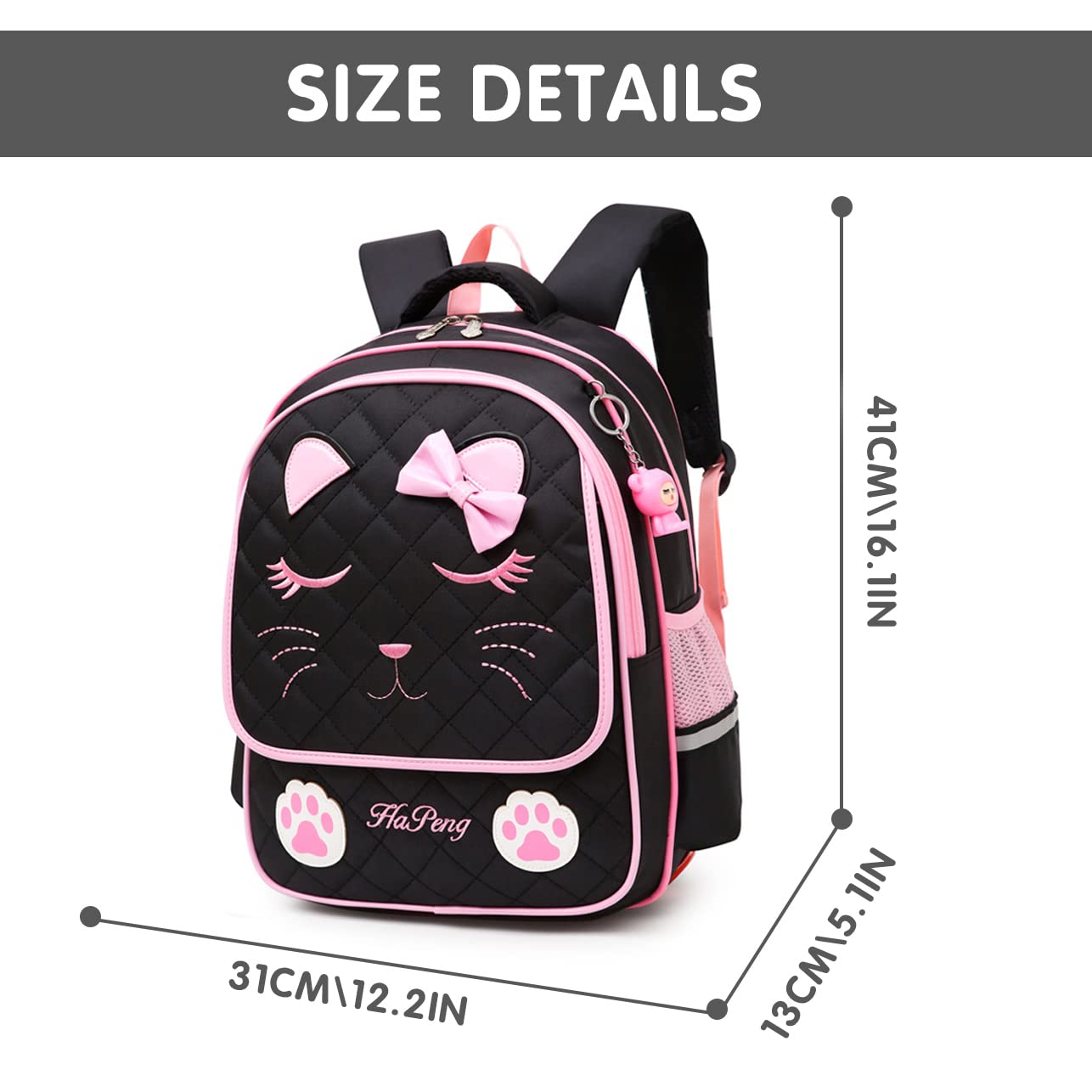MCWTH Cute Cat Face Backpack for Girls - Stylish Elementary School Bookbag, Durable Daypack for Teens (Black) - Perfect for School, Travel & Daily Use