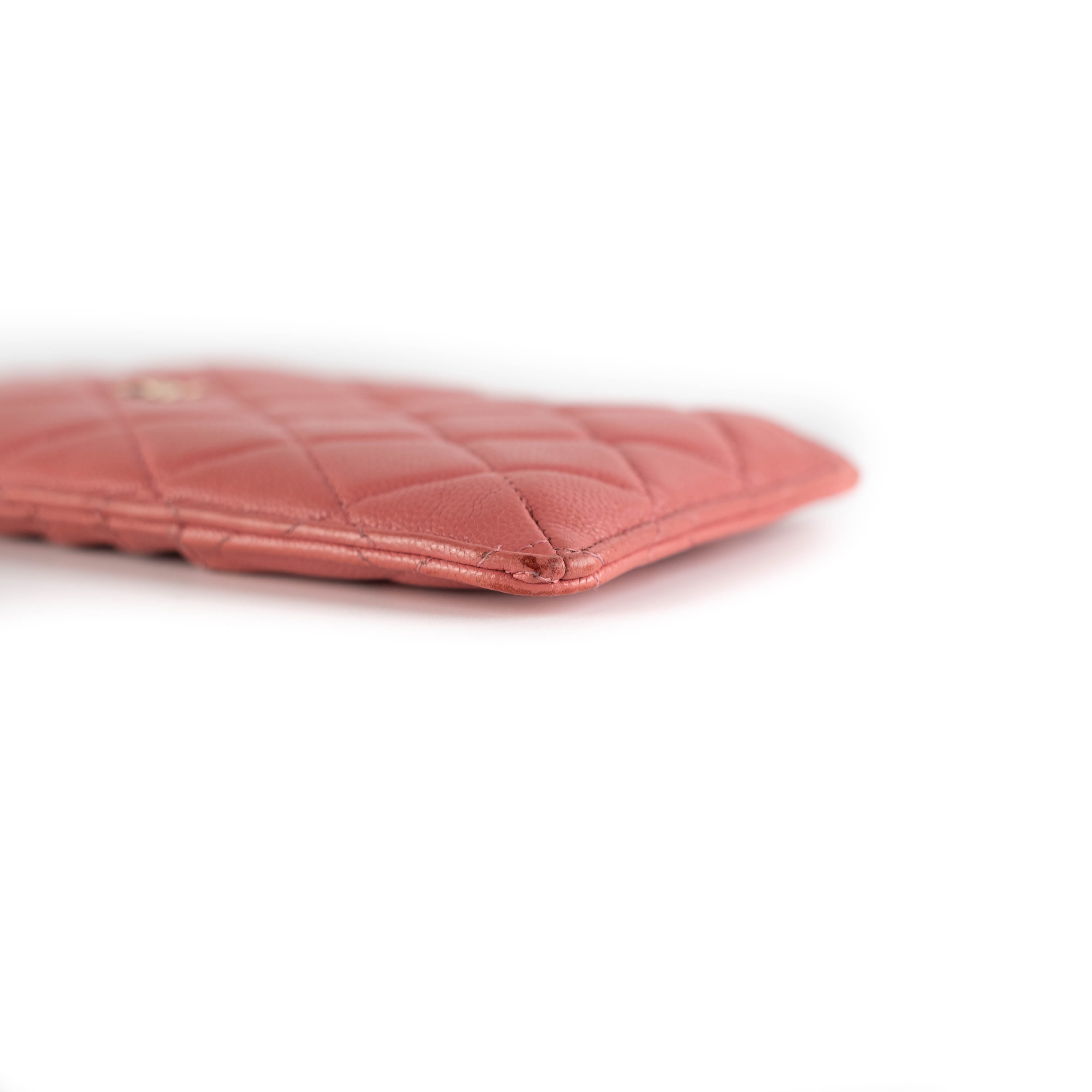Chanel Caviar Coral Leather Phone Card Holder Wallet - Luxury Designer Card Case for iPhone, Credit Cards & Cash - Perfect for Everyday Use, Travel & Gifting