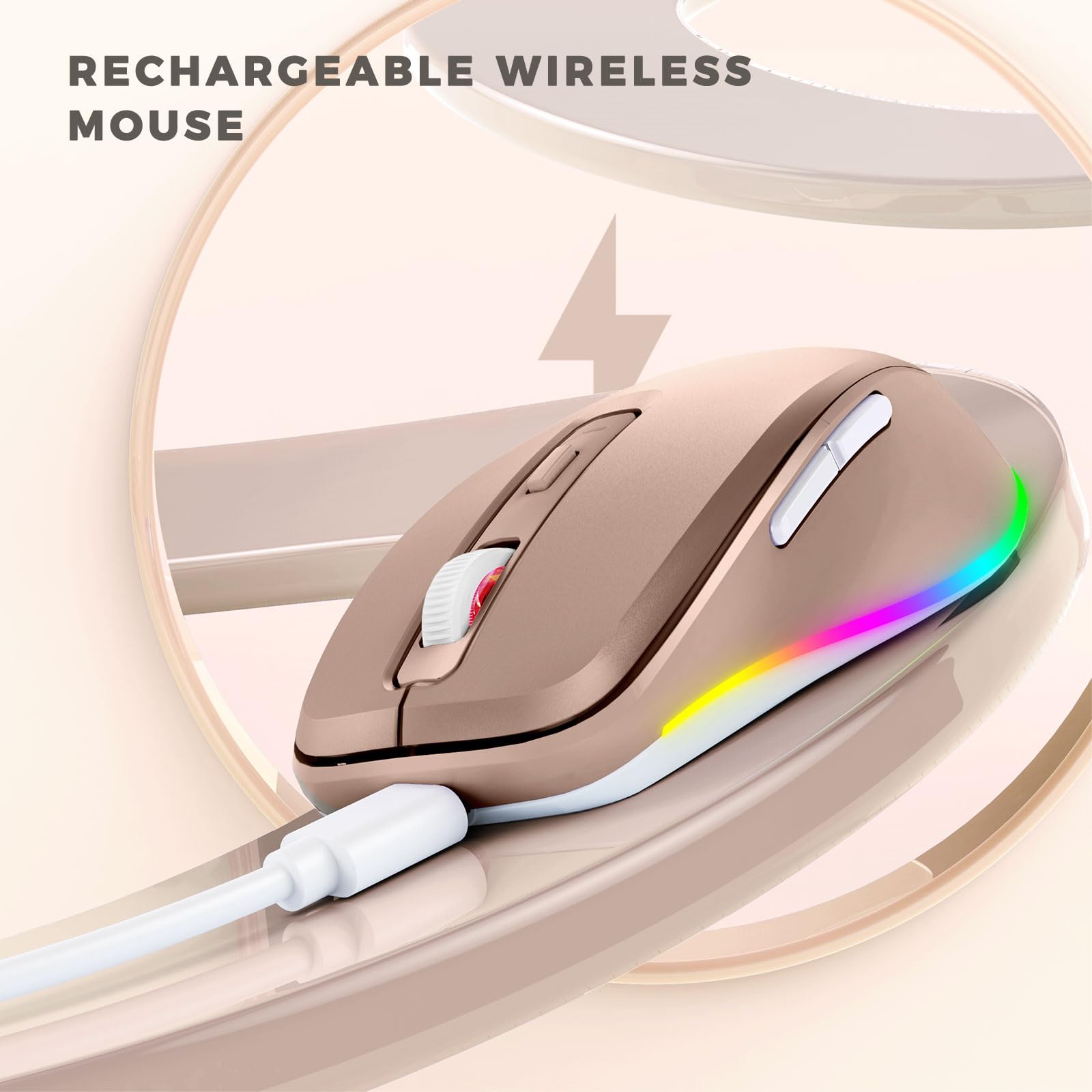 PEIOUS Wireless Mouse Jiggler - Undetectable Random Movement USB Rechargeable Mouse with Built-in Mover, Keeps Computer Awake for Laptop/PC - Gold | Perfect for Remote Work, Online Meetings & Preventing Screen Timeout