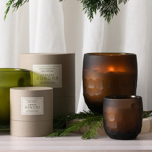 Premium Amber Hinoki Apiary Candle 3lb by Apsley & Co | Natural Beeswax Aromatherapy for Home Relaxation & Meditation Spaces