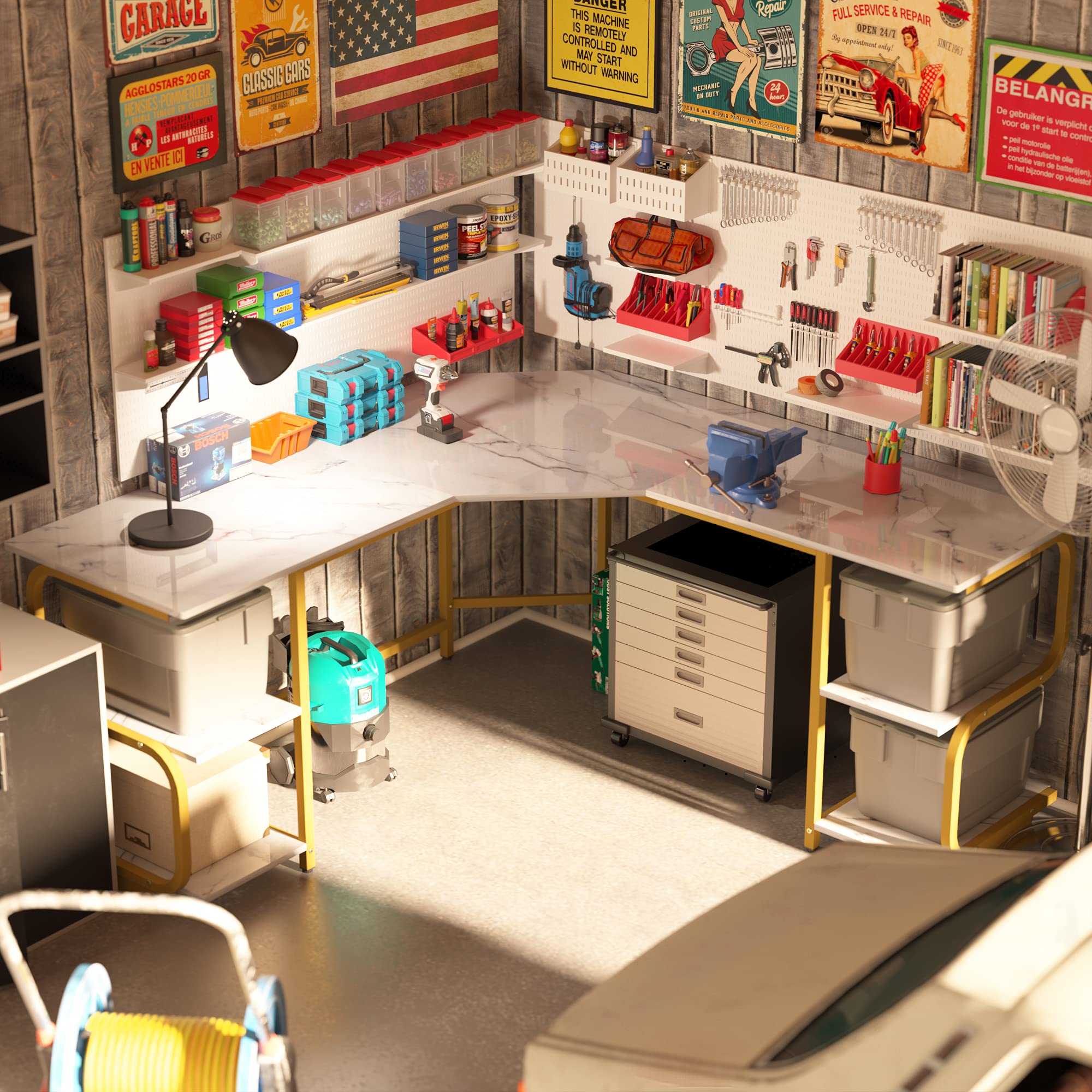 Modern L-Shaped Desk with Shelves - 64.84