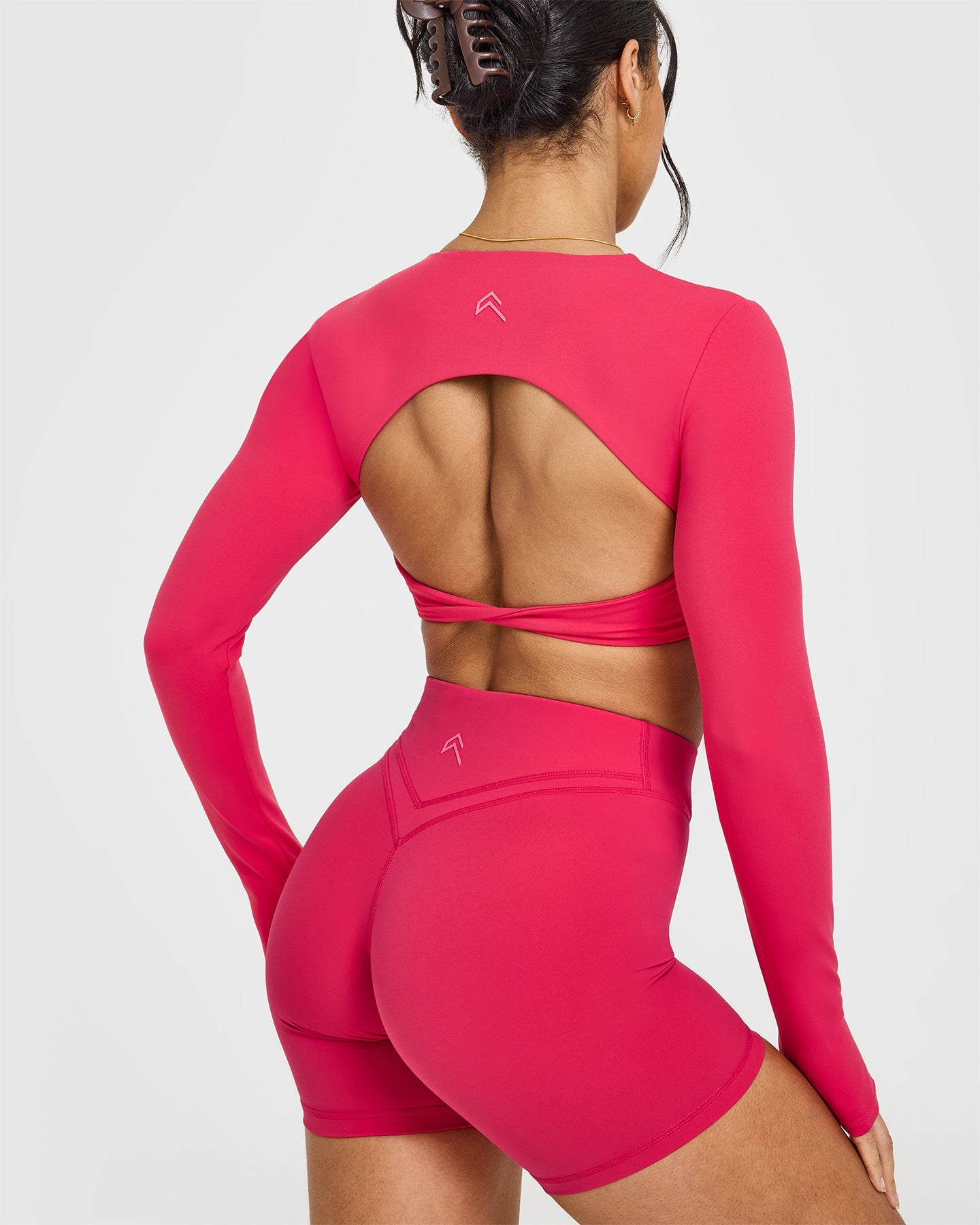 Berry Bloom Twist Front Long Sleeve Crop Top - Women's Fashion Tops for Casual Wear, Date Night & Street Style