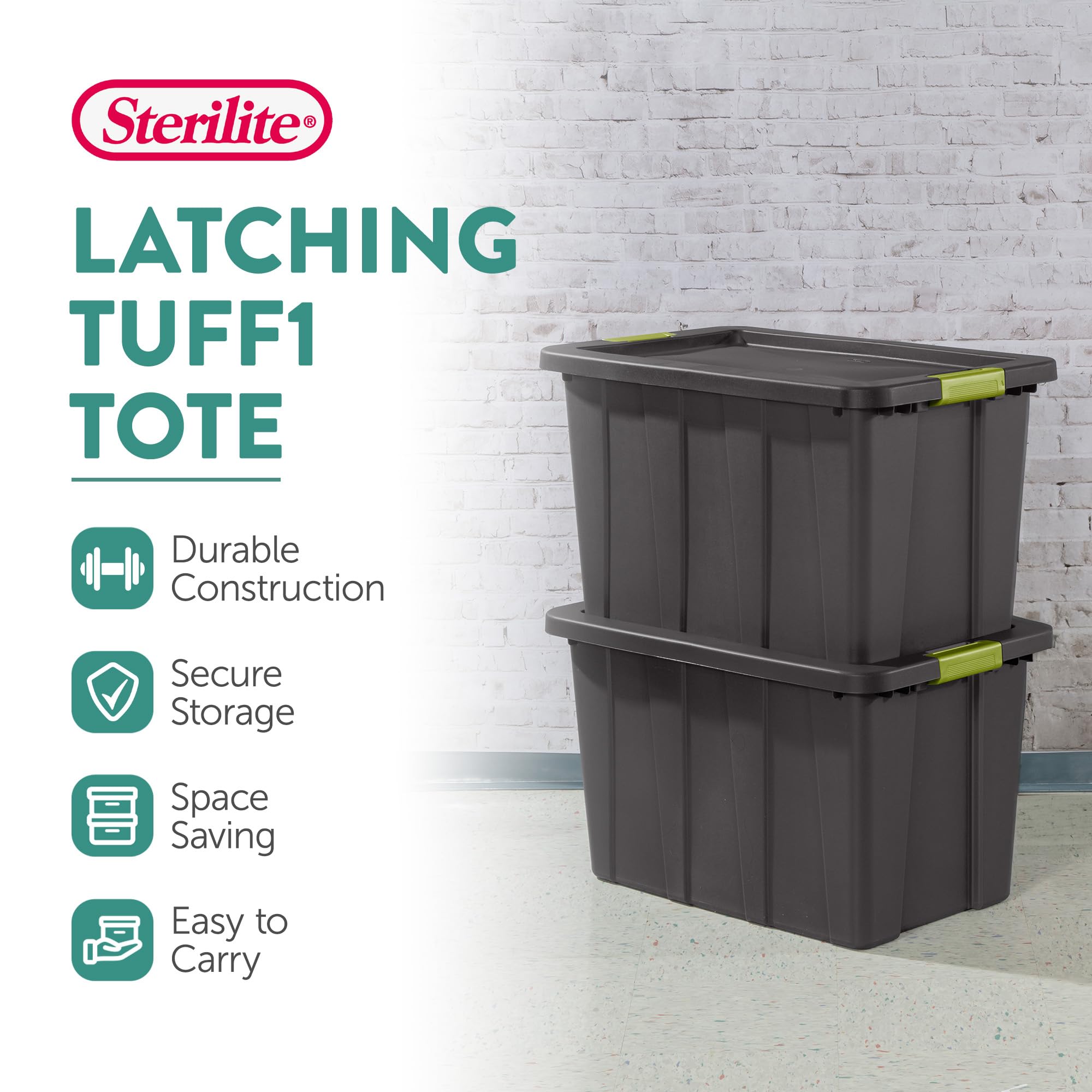 Sterilite 8-Pack Heavy Duty 30 Gallon Storage Bins with Secure Lids - Durable Tuff1 Totes in Flat Gray for Home Organization, Garage Storage & Moving Supplies