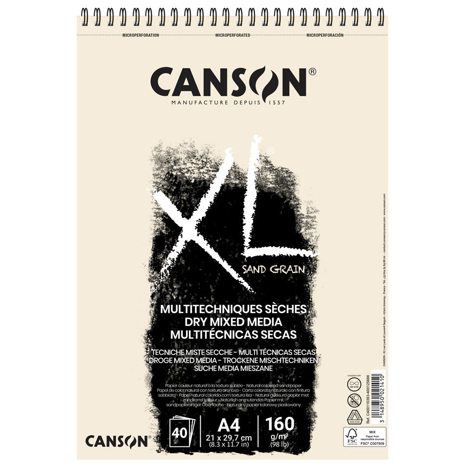 Canson XL Sand Grain Natural Spiral Pad A4 - Premium Sketchbook for Artists, Drawing & Watercolor Paper - Perfect for Sketching, Painting & Mixed Media Art Projects
